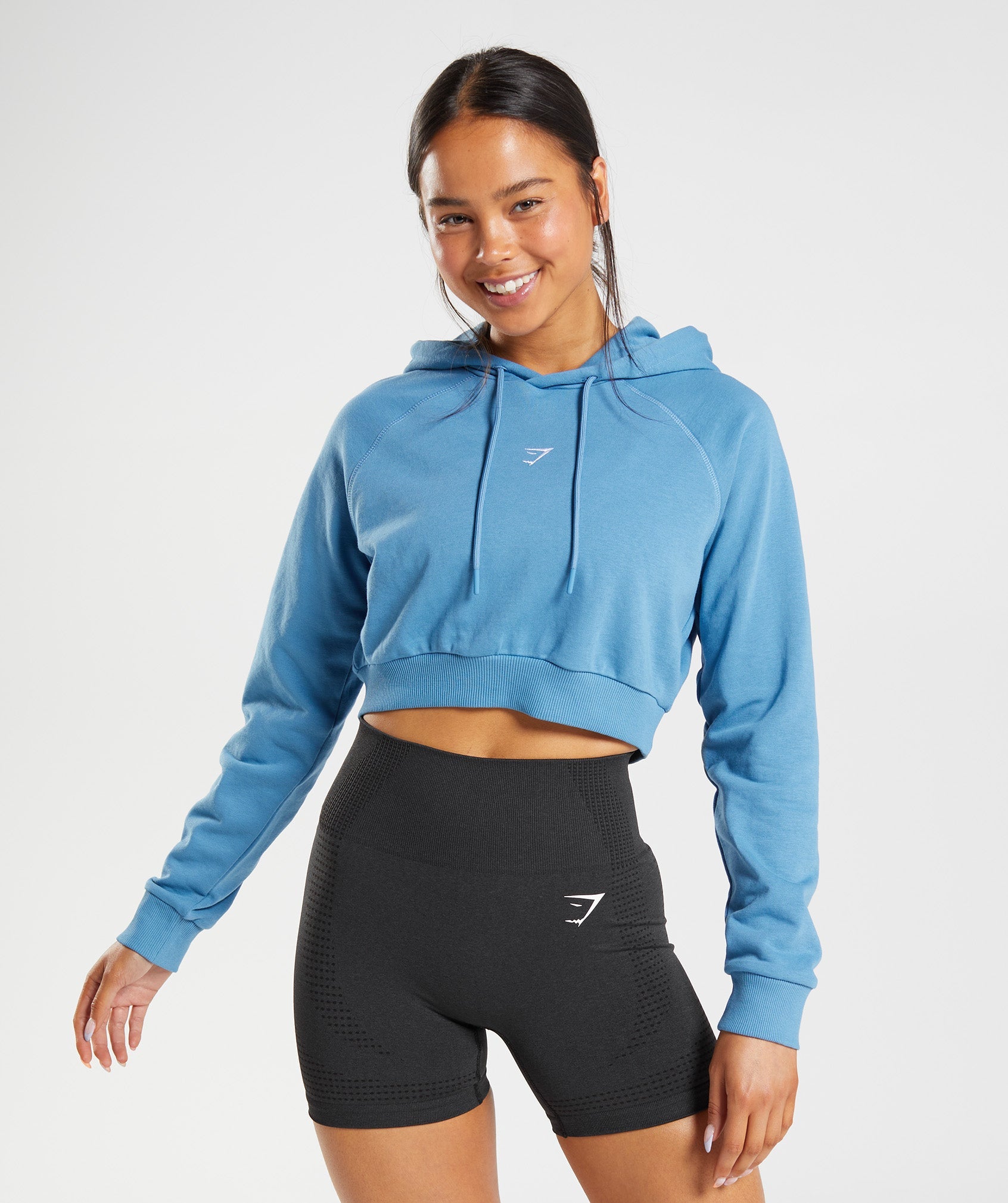 Blue Women\'s Gymshark Training Cropped Hoodie | RJVFXM-167