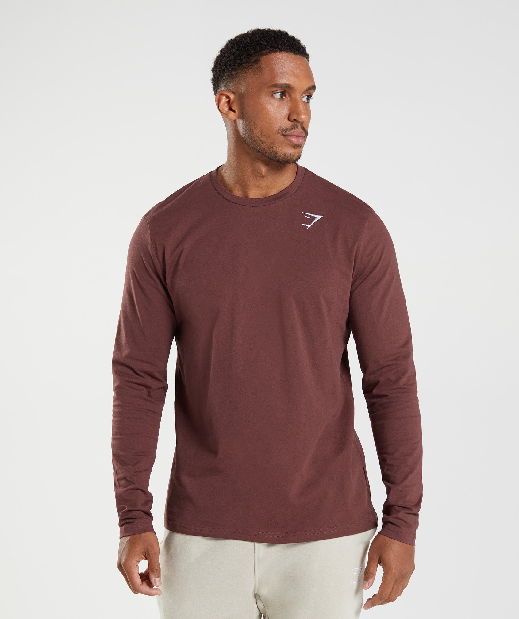 Brown Men\'s Gymshark Crest Long Sleeve T Shirts | RXUEMA-627