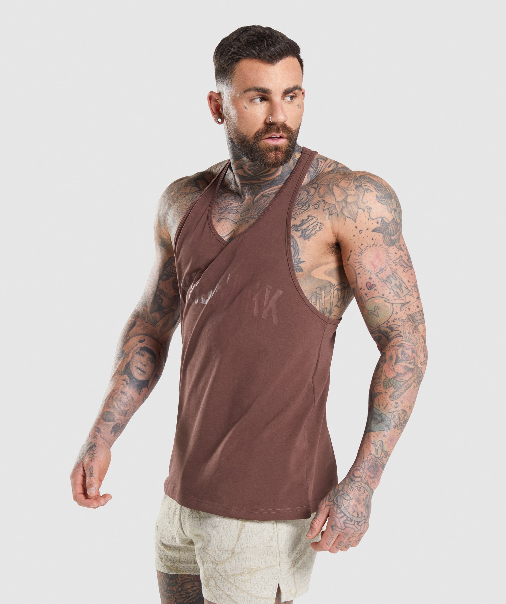 Brown Men's Gymshark Power Stringer Vest | PLIWZQ-178