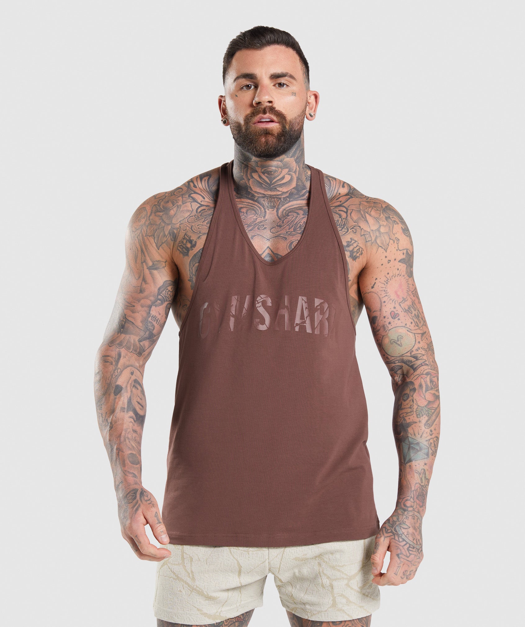 Brown Men\'s Gymshark Power Stringer Vest | PLIWZQ-178