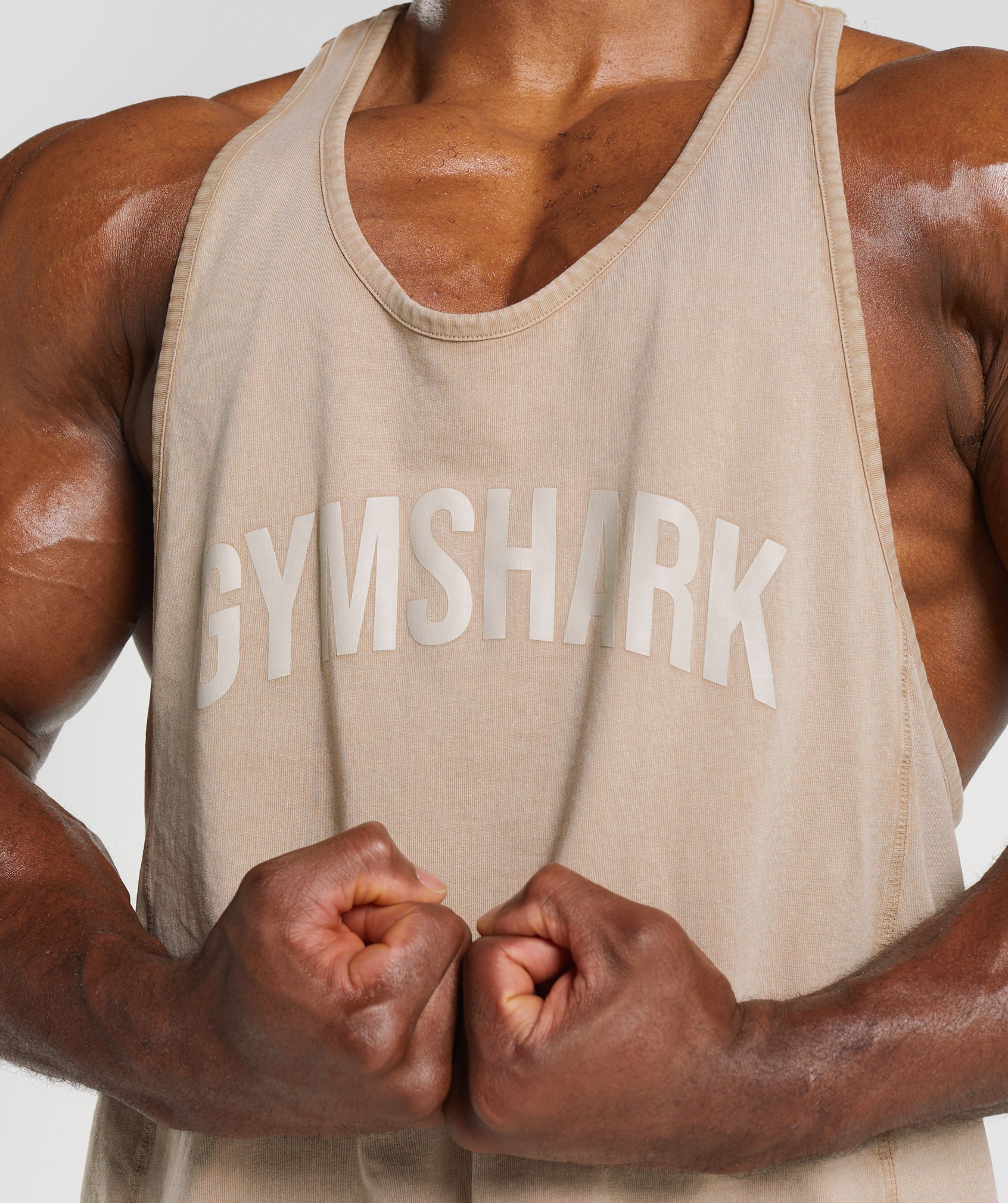 Brown Men's Gymshark Power Washed Stringer Vest | MZBETQ-254