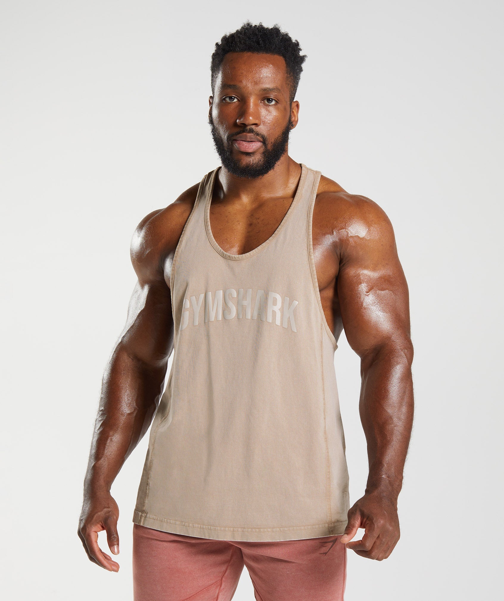 Brown Men\'s Gymshark Power Washed Stringer Vest | MZBETQ-254