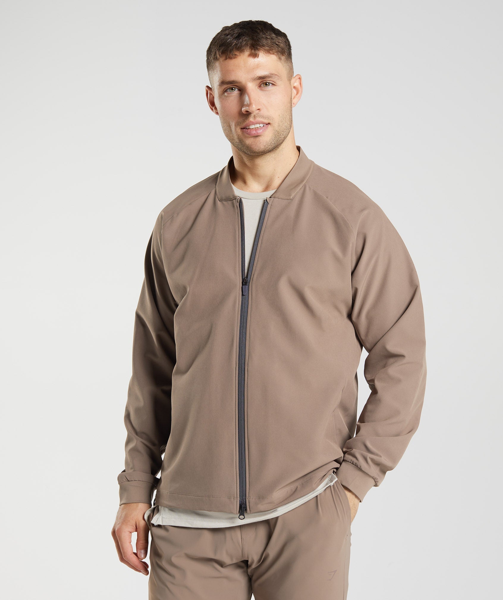 Brown Men\'s Gymshark Studio Jackets | HQEIXA-962