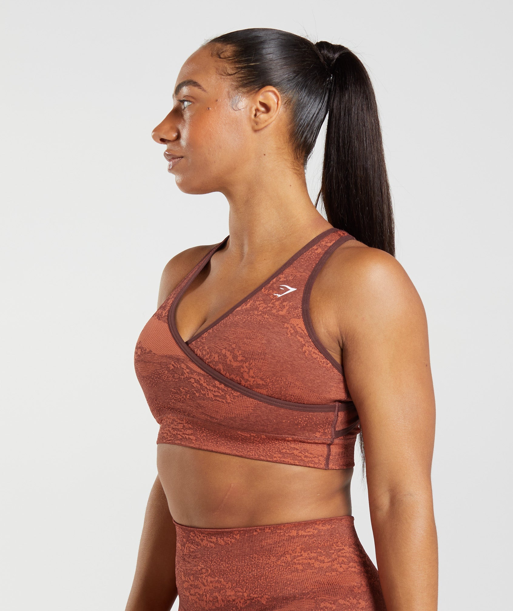 Brown Women's Gymshark Adapt Camo Seamless Sports Bra | EJRFCA-961