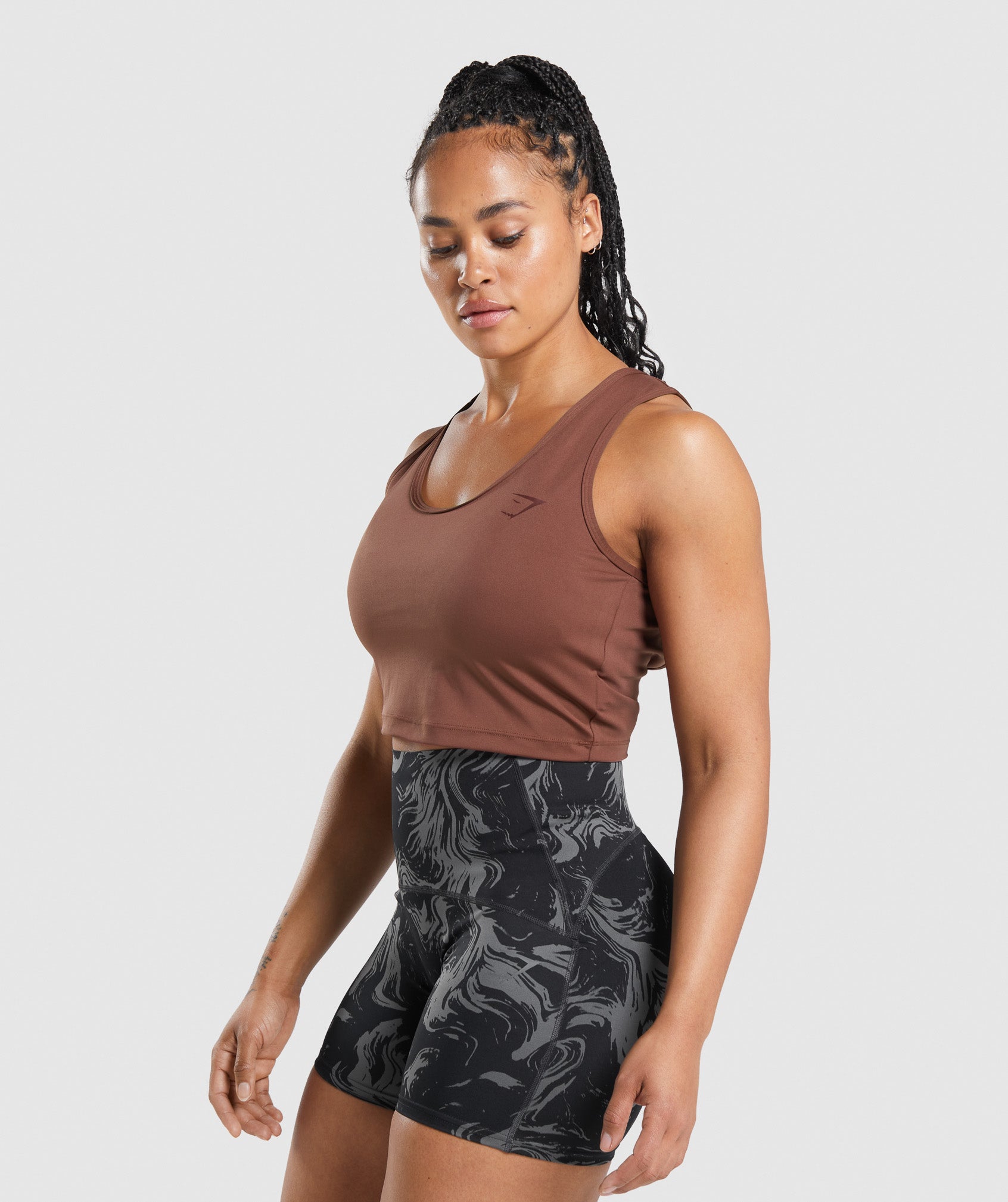 Brown Women's Gymshark GS Power Open Back Cropped Tanks | LBNKJZ-963