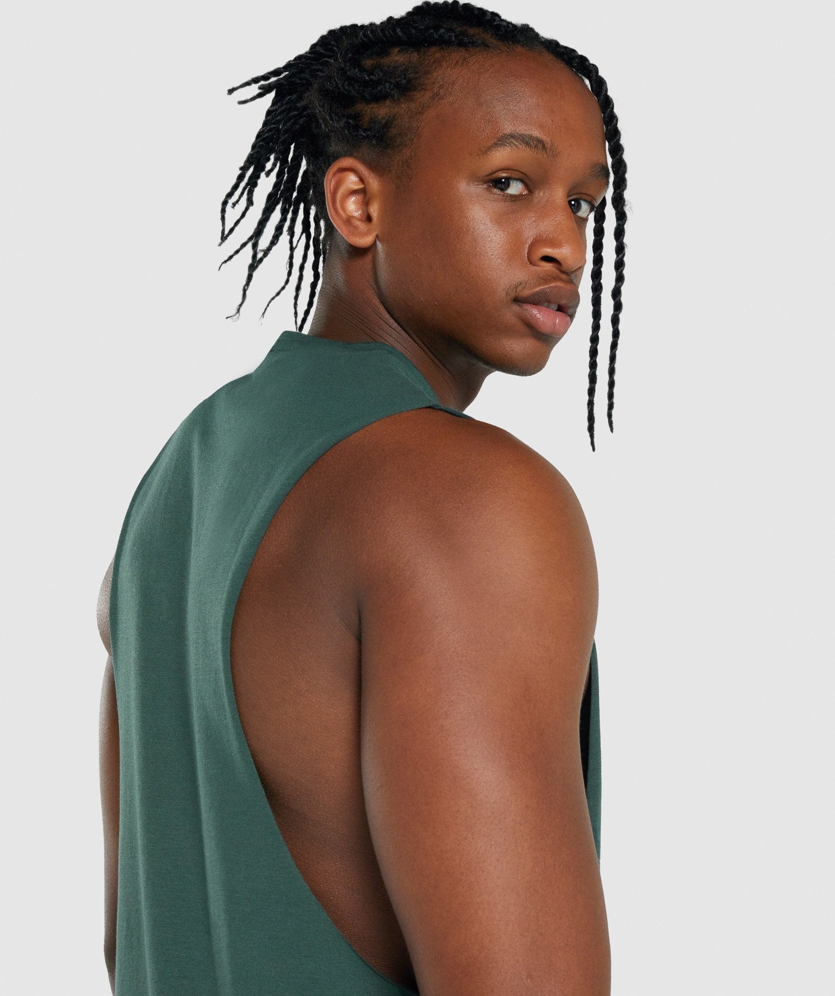 Dark Green Men's Gymshark Critical 2.0 Drop Arm Tanks | AXLSJR-602