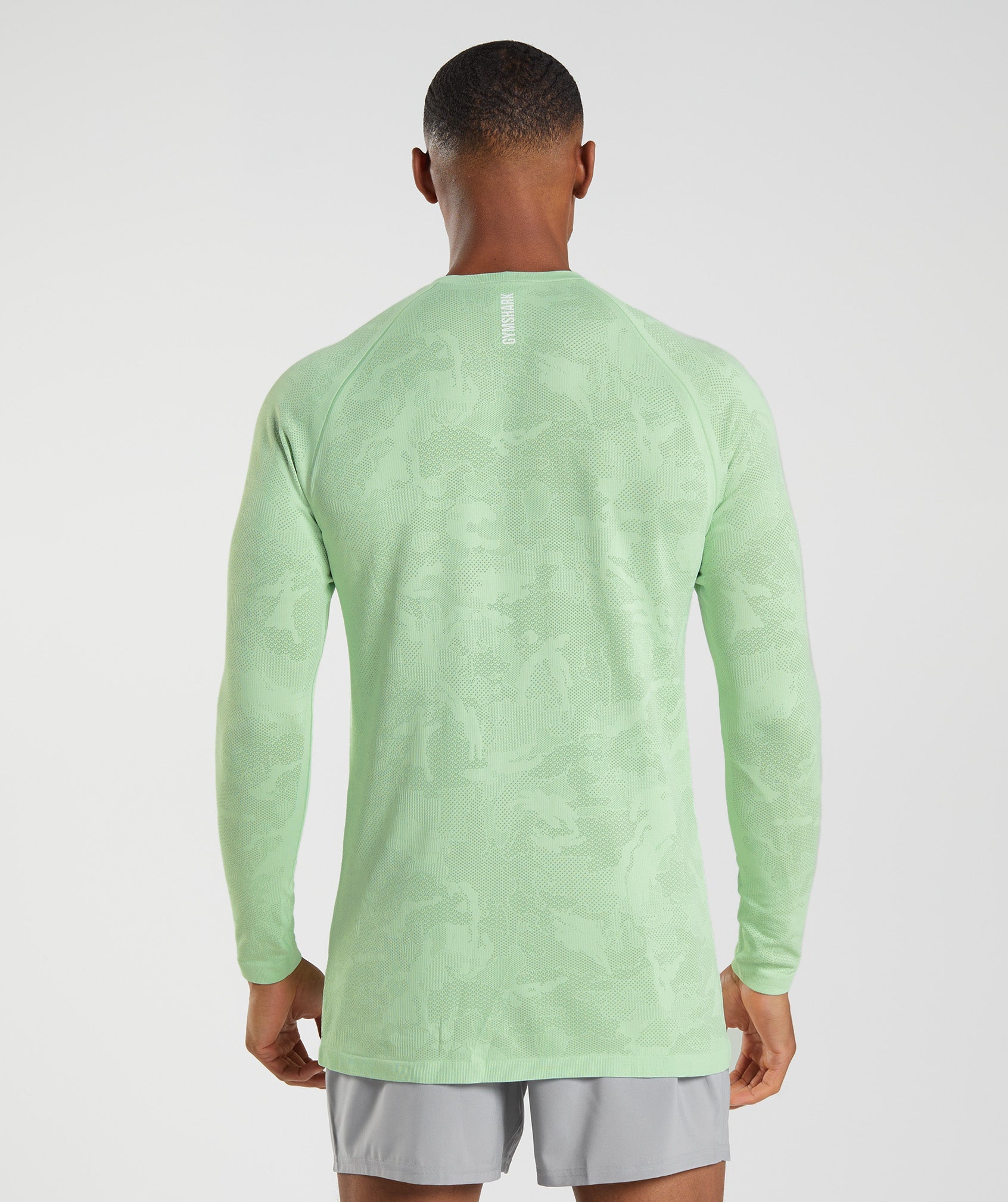 Green / Green Men's Gymshark Geo Seamless Long Sleeve T Shirts | JIBPLG-645