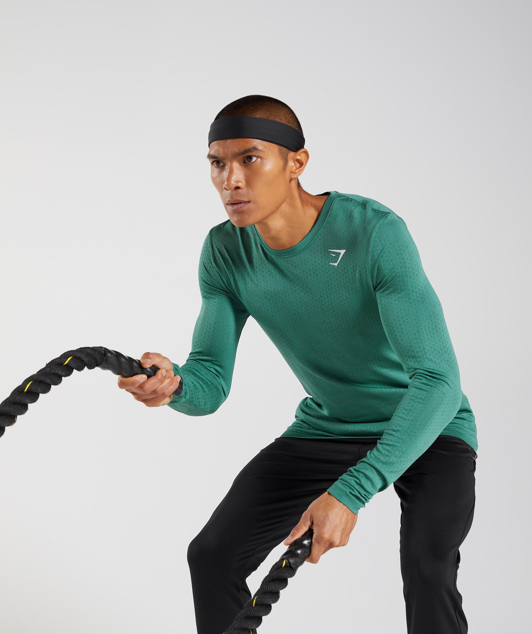 Green / Green Men's Gymshark Sport Seamless Long Sleeve T Shirts | NVAHKE-651