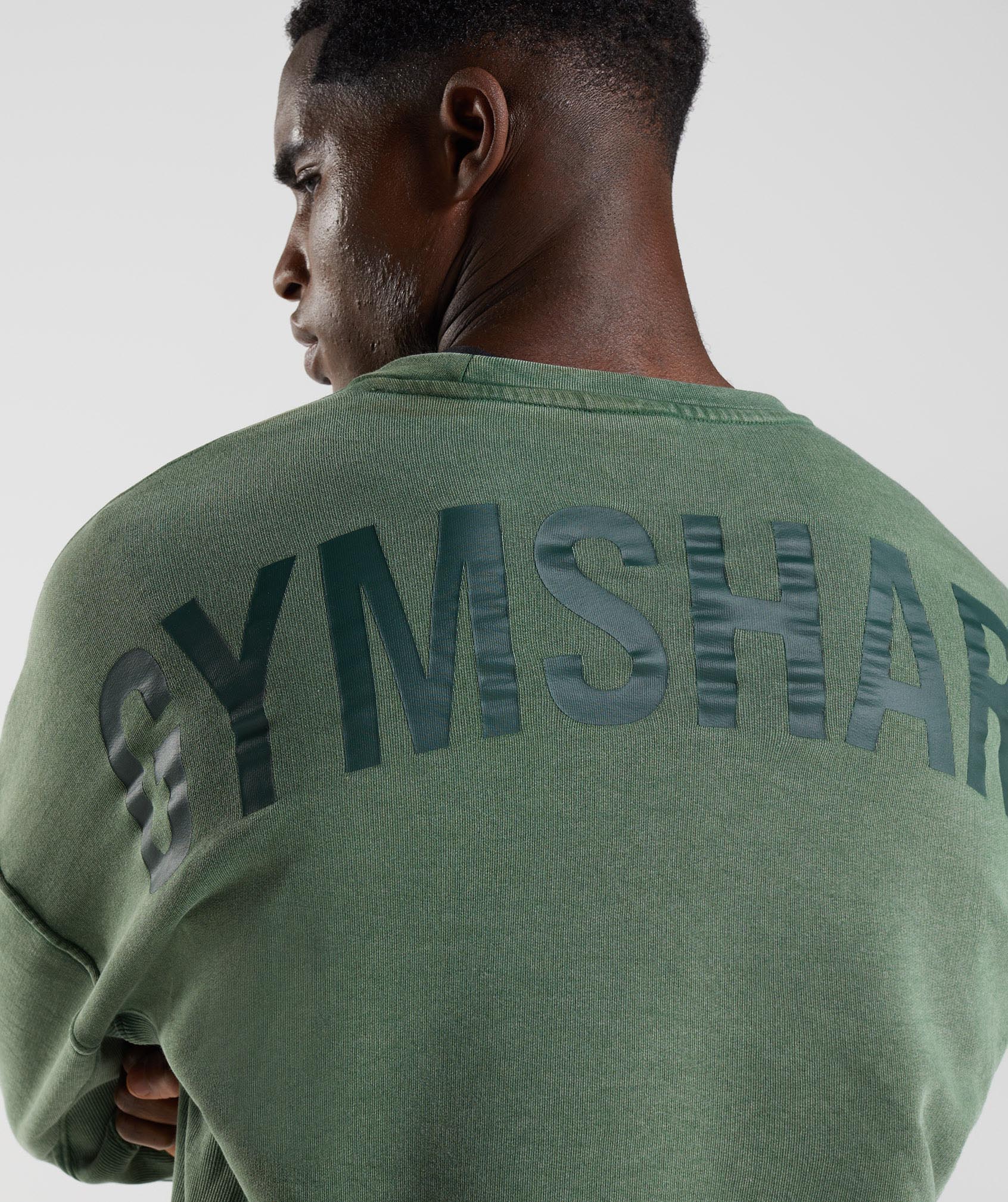 Green Men's Gymshark Power Washed Crew Tops | WVILRX-894