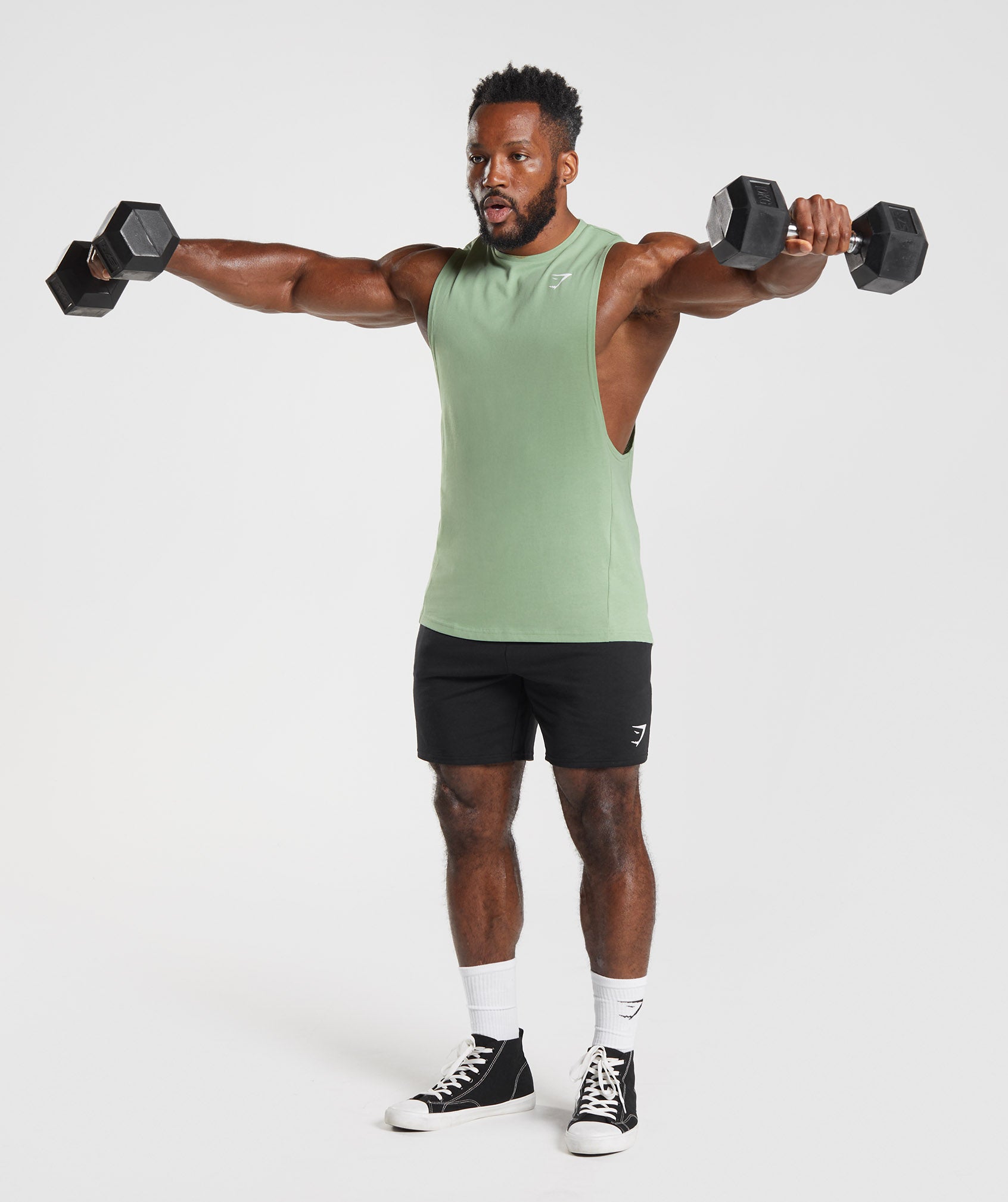 Green Men's Gymshark React Drop Arm Tanks | NIKVGR-250