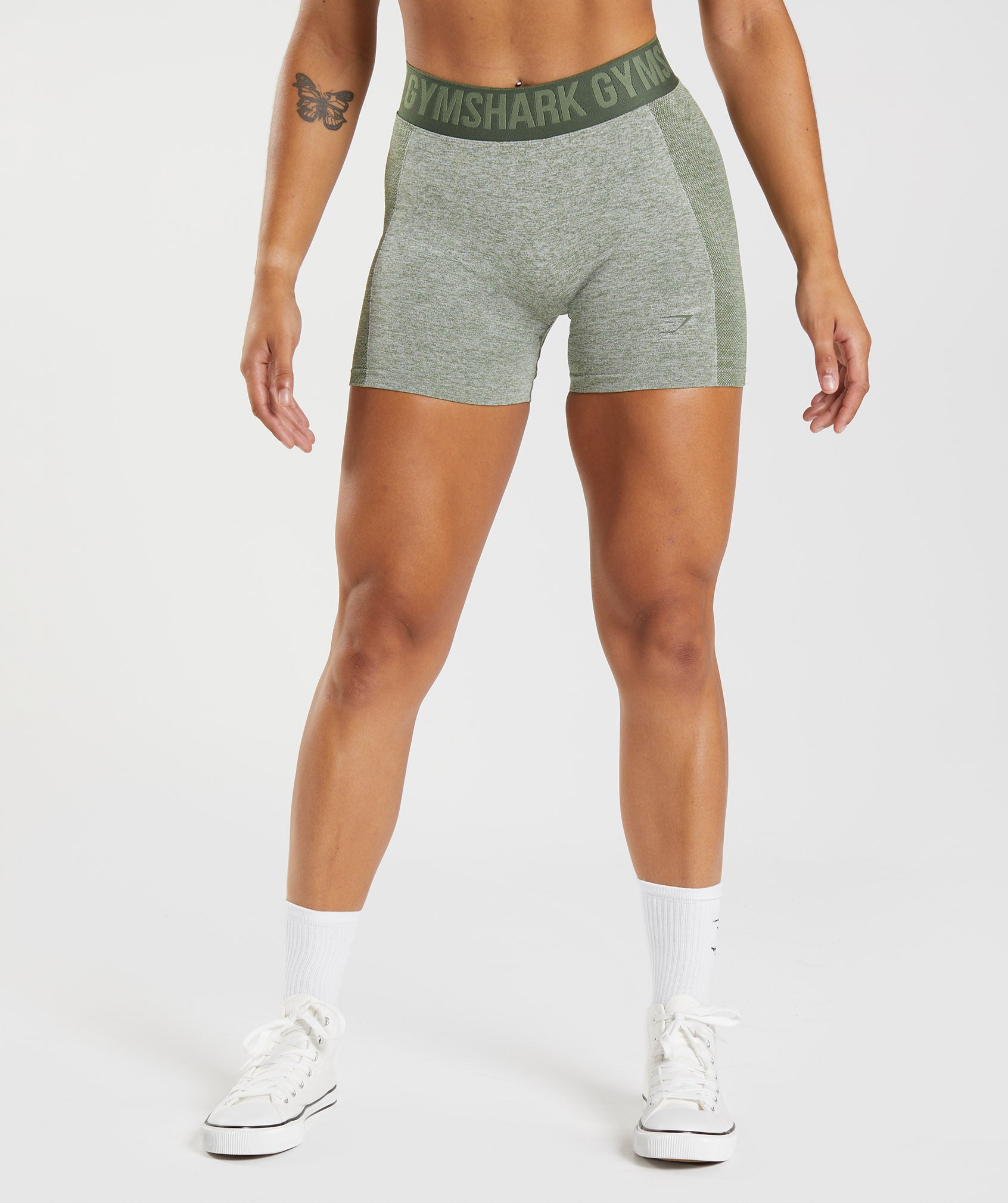 Green / Olive Women\'s Gymshark Flex Shorts | DFYOWV-093