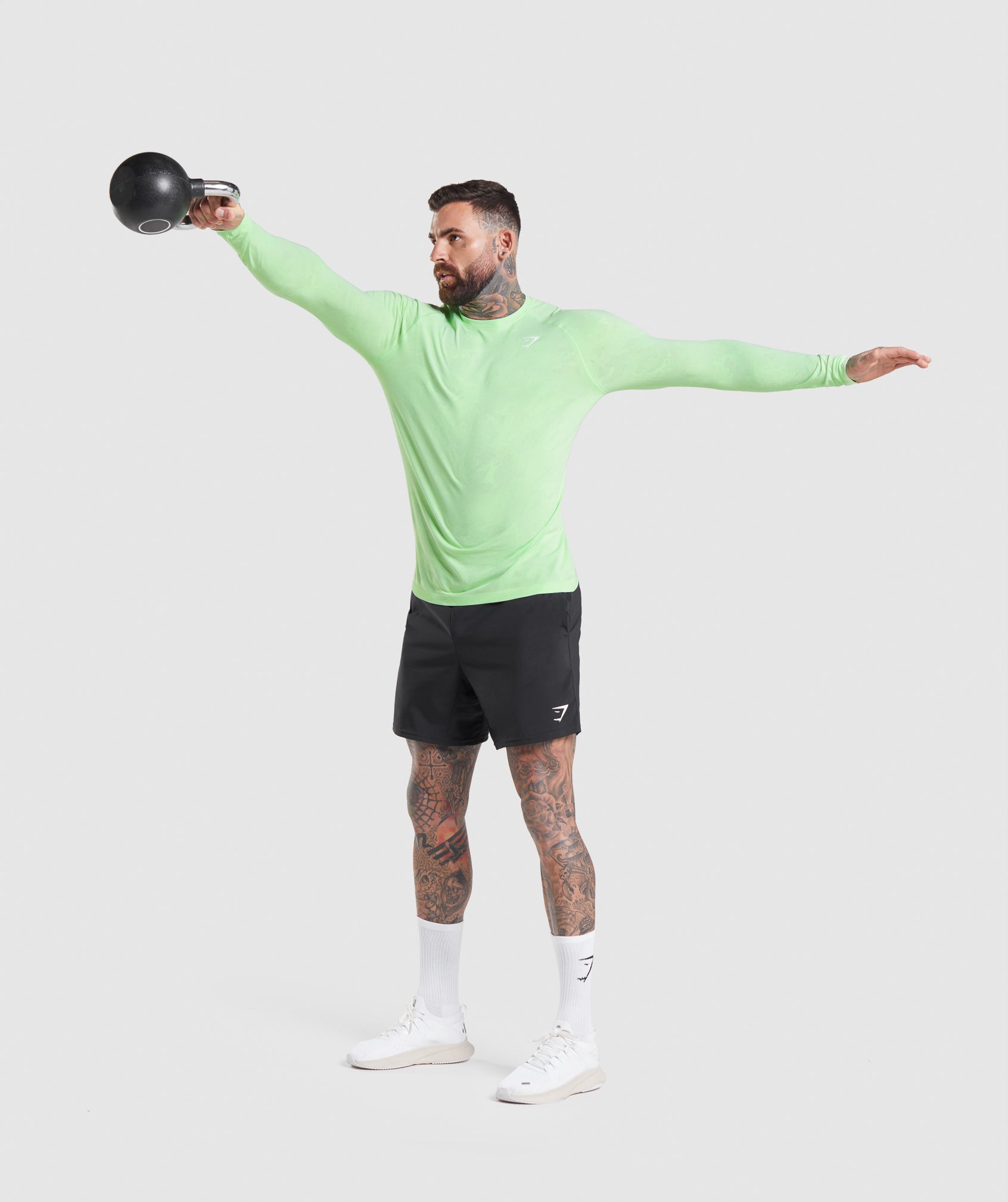 Green / White Men's Gymshark Geo Seamless Long Sleeve T Shirts | RWTGXM-931