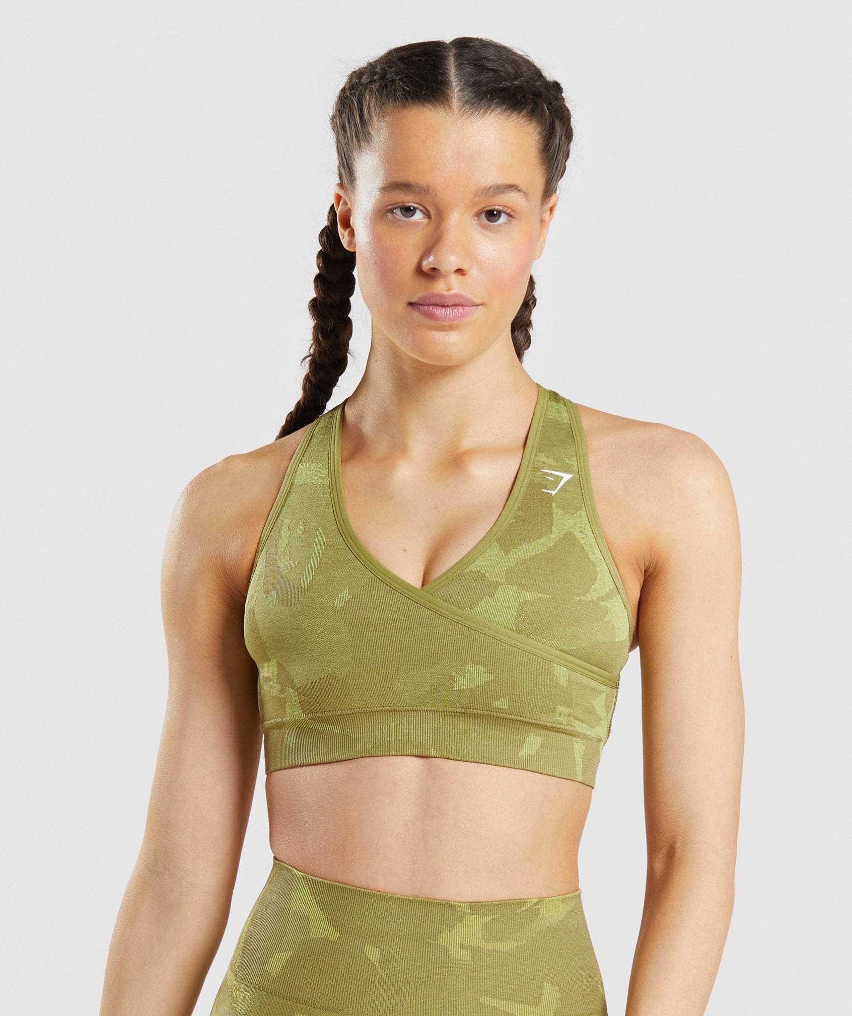 Green Women\'s Gymshark Adapt Camo Seamless Sports Bra | SBMJCP-160