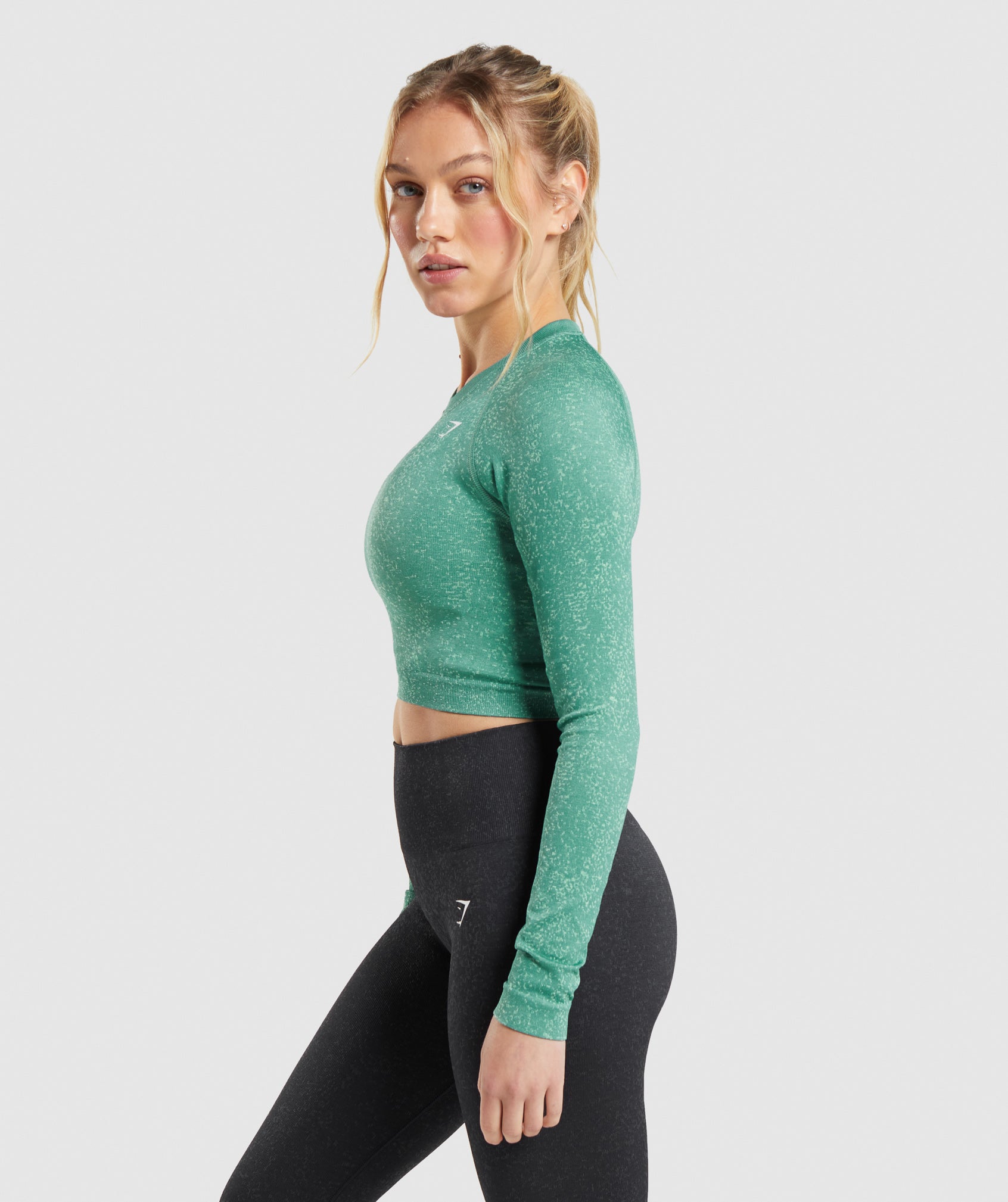 Green Women's Gymshark Adapt Fleck Seamless Long Sleeve Crop Tops | YAZIPF-461