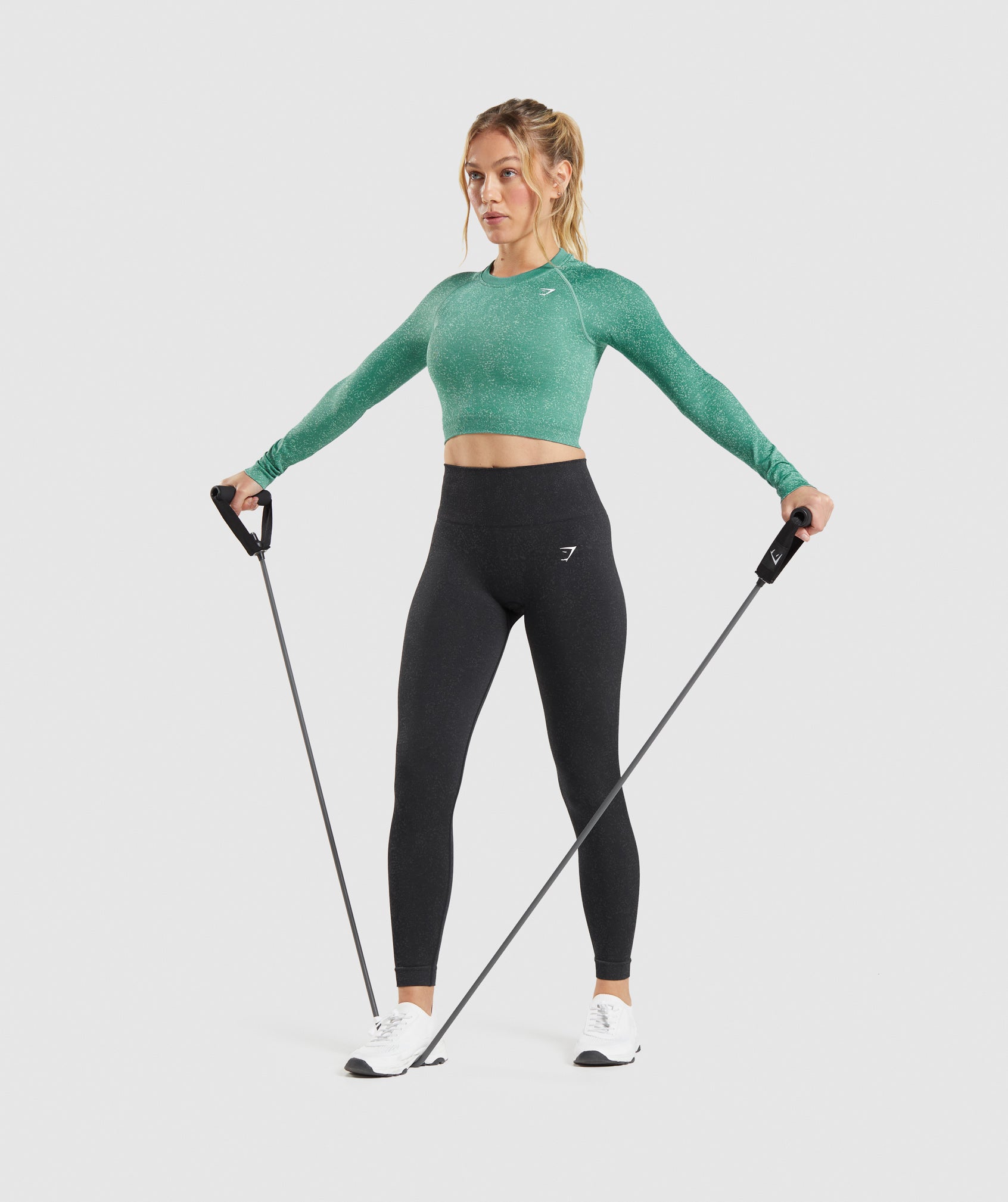 Green Women's Gymshark Adapt Fleck Seamless Long Sleeve Crop Tops | YAZIPF-461