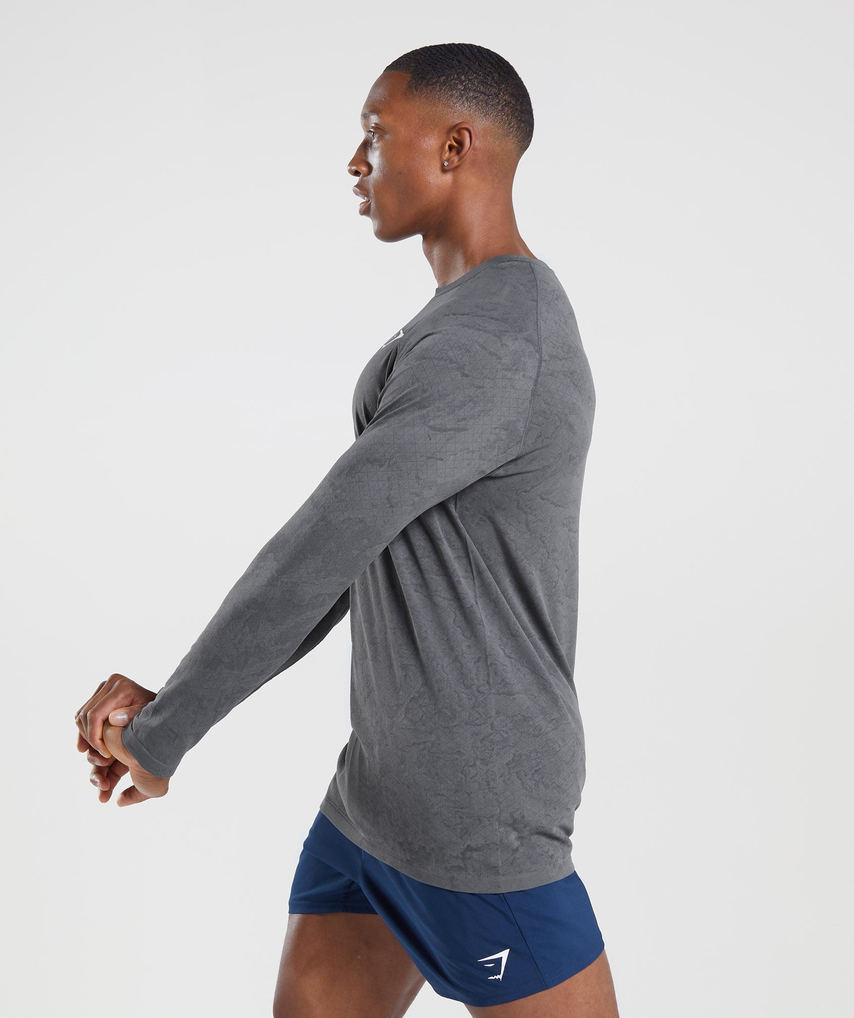 Grey / Black Men's Gymshark Geo Seamless Long Sleeve T Shirts | YUWBMO-187