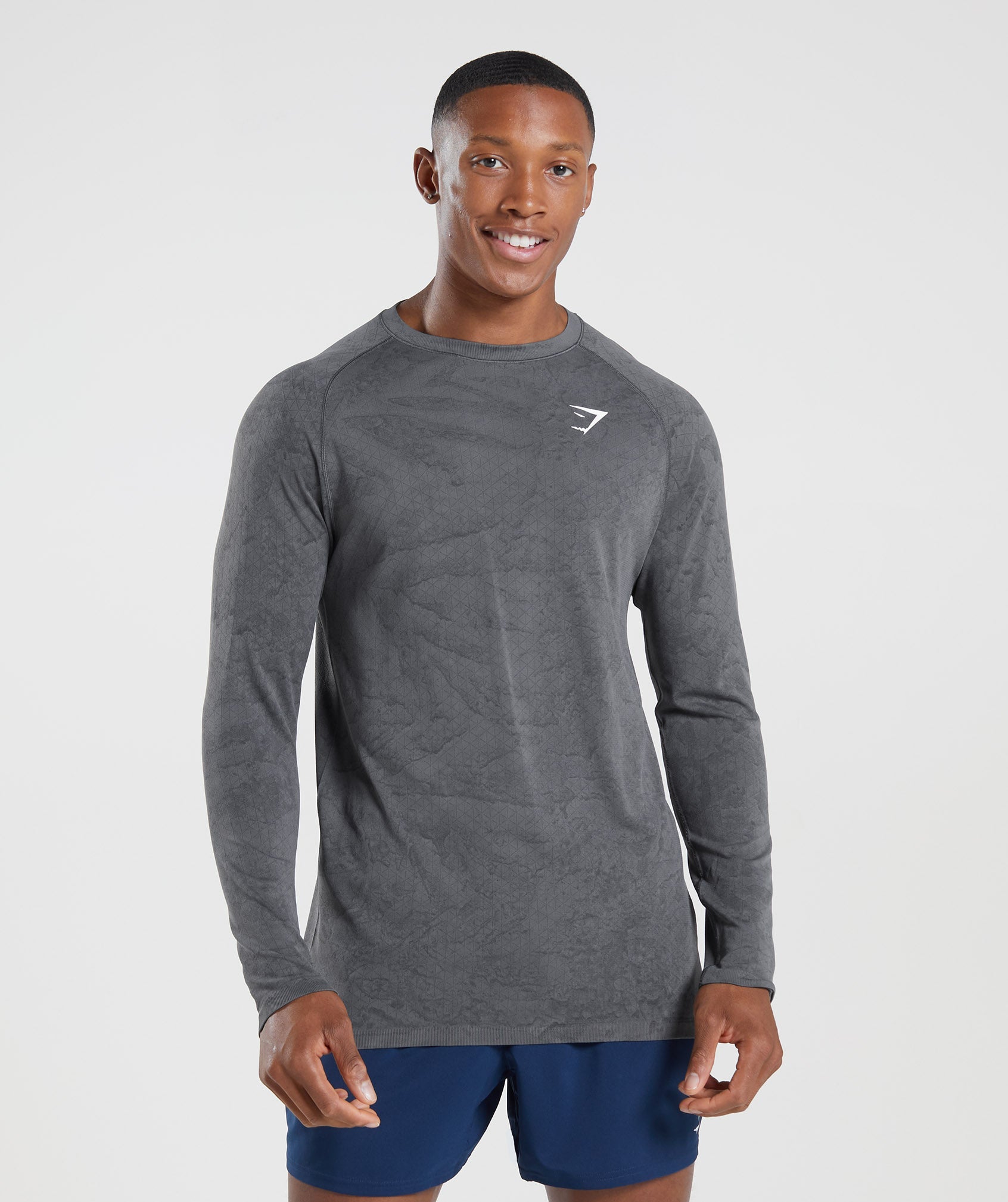 Grey / Black Men\'s Gymshark Geo Seamless Long Sleeve T Shirts | YUWBMO-187