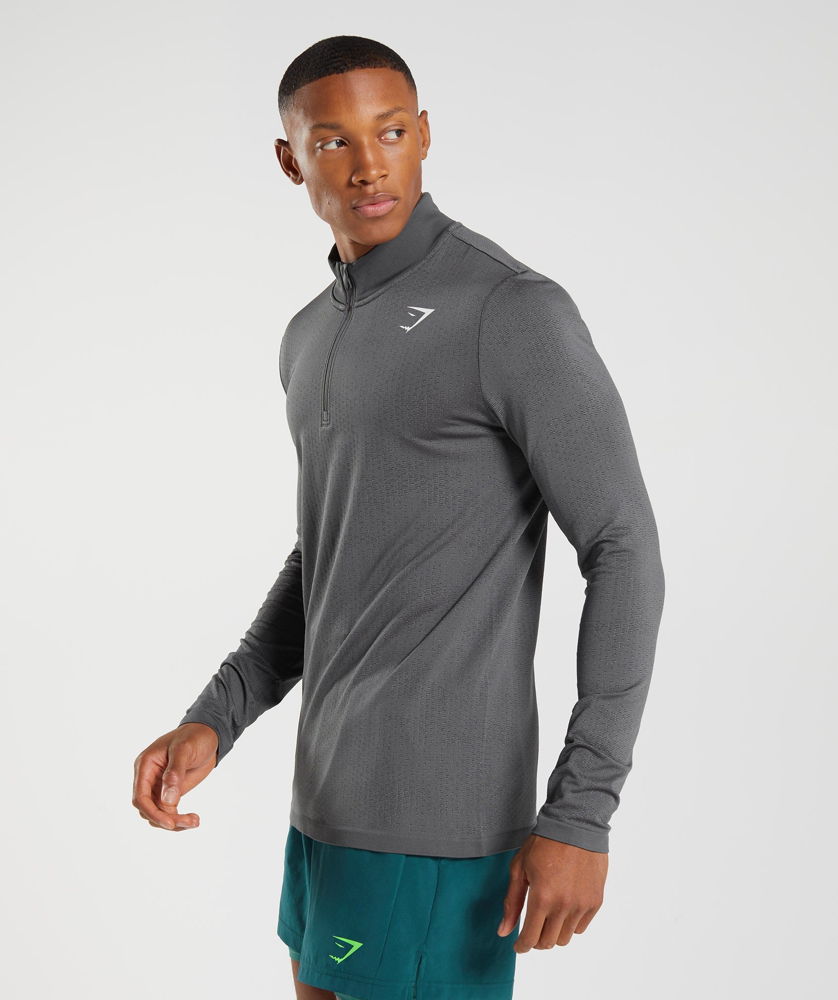 Grey / Black Men's Gymshark Sport Seamless 1/4 Zip Tops | CKZWTF-084