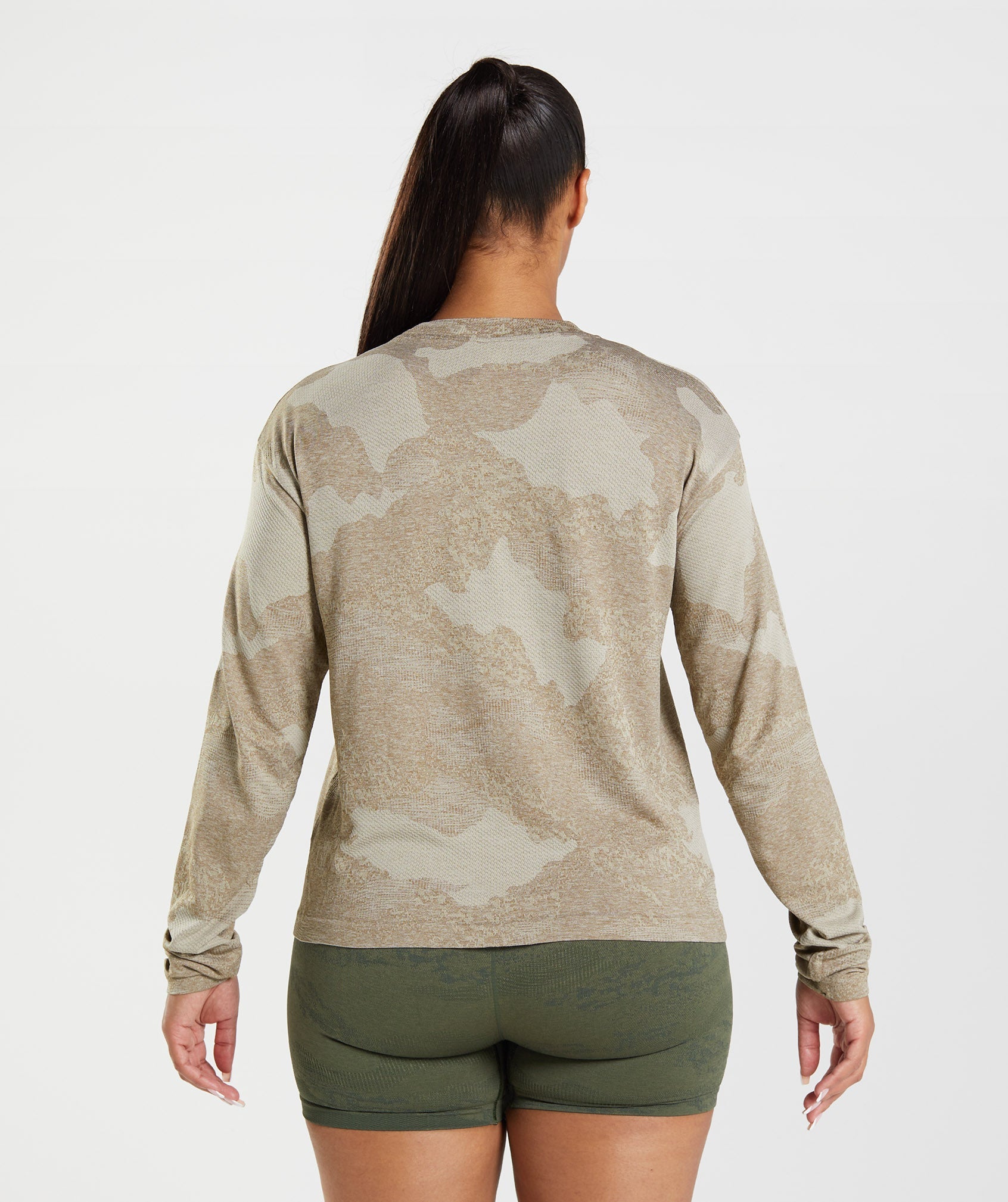 Grey / Brown Women's Gymshark Adapt Camo Seamless Long Sleeve Tops | CZMFPN-374