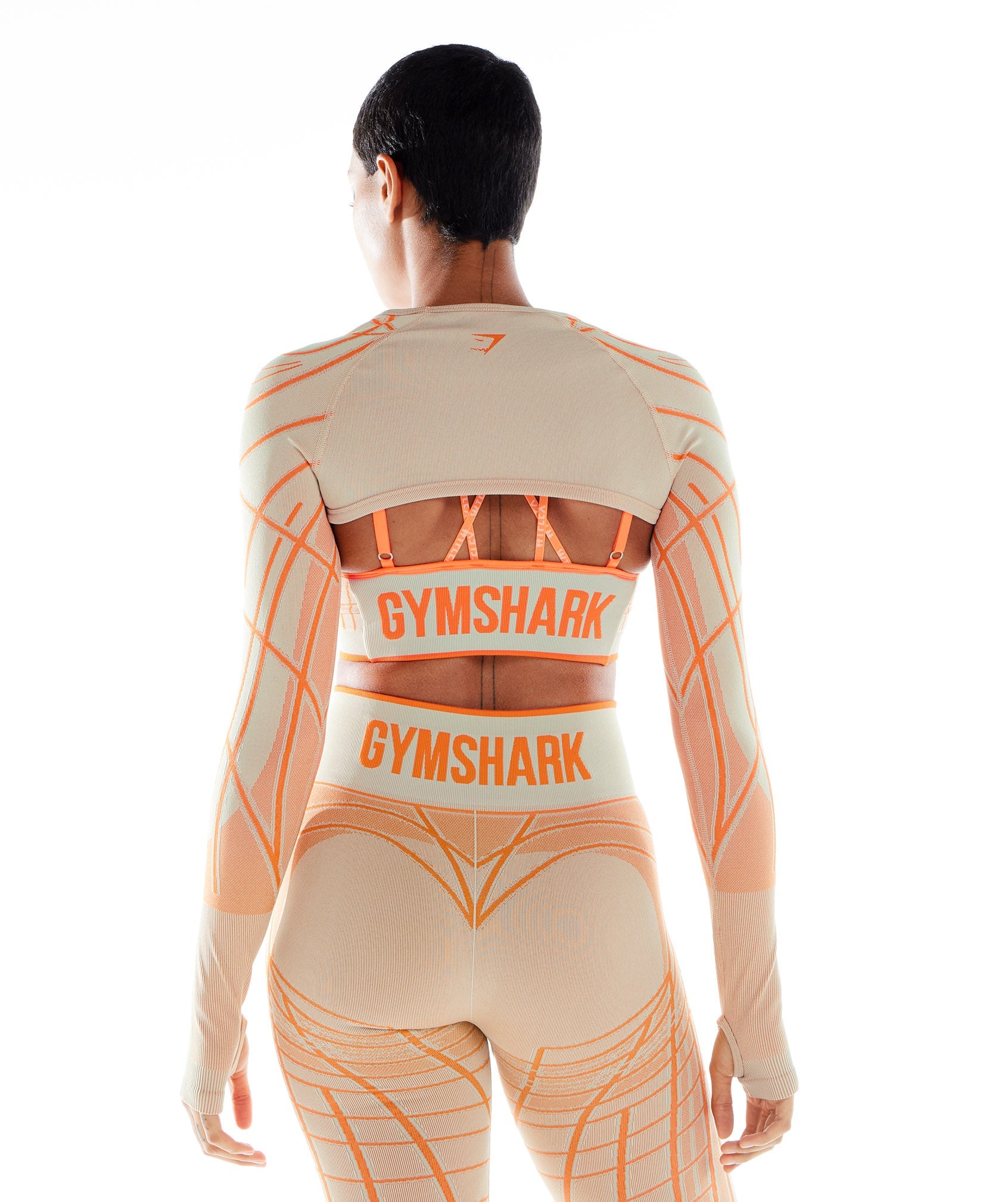 Grey / Orange / White Women's Gymshark Wtflex Linear Seamless Long Sleeve Shrug Tops | OWCDXP-631