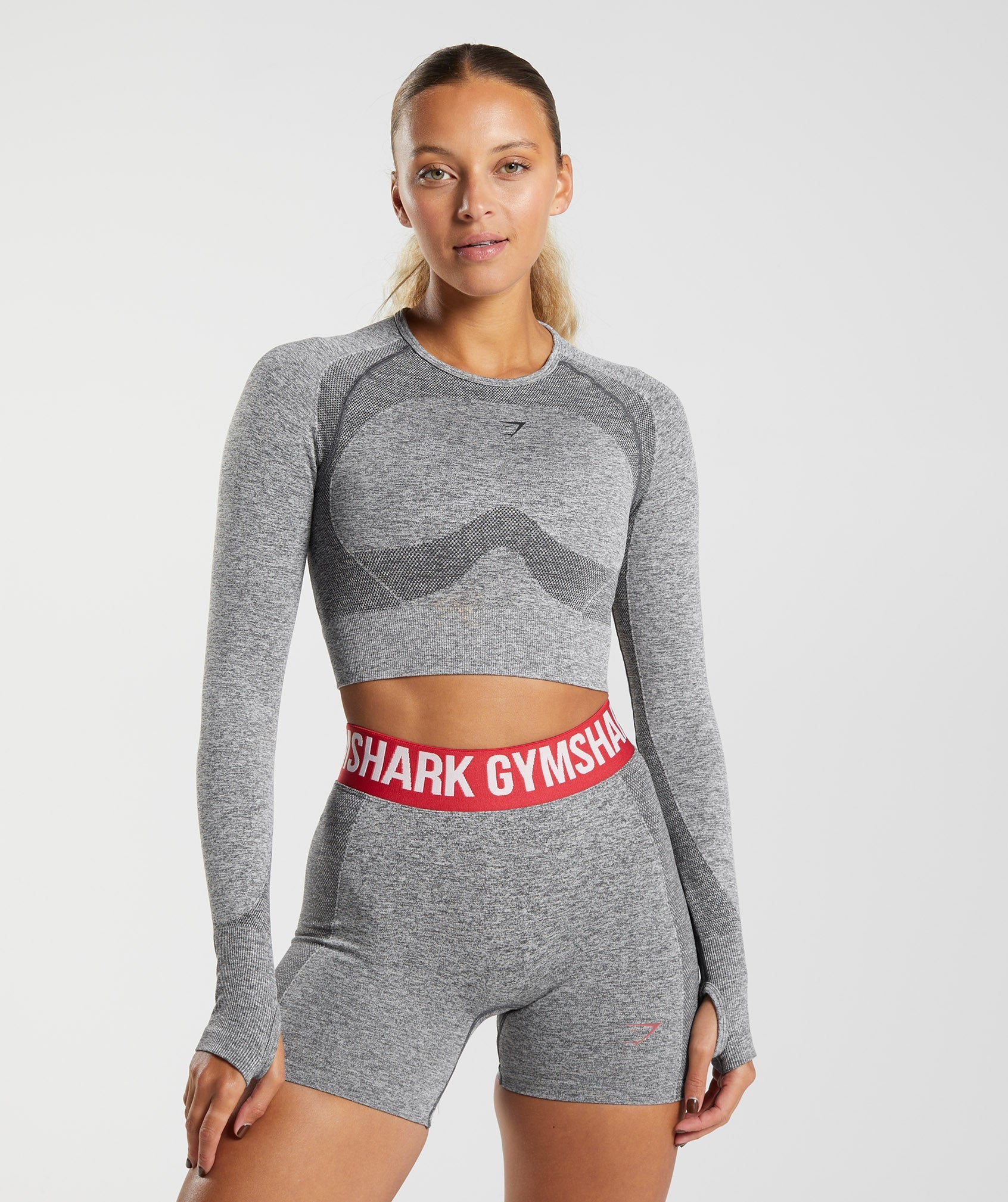 Grey Women\'s Gymshark Flex Long Sleeve Crop Tops | NZIBFG-847