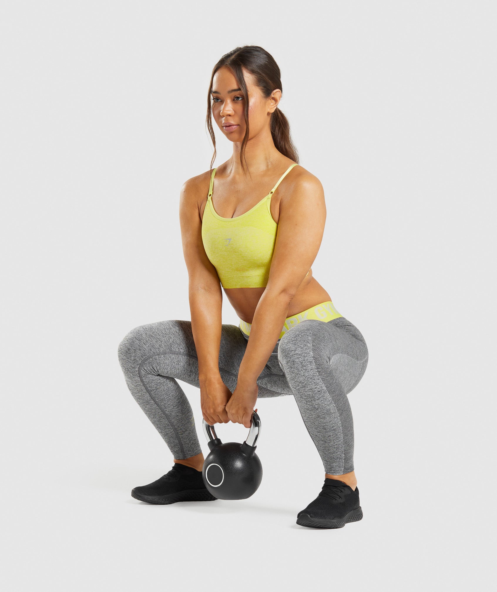 Grey / Yellow Women's Gymshark Flex Low Rise Leggings | IWSZMR-145