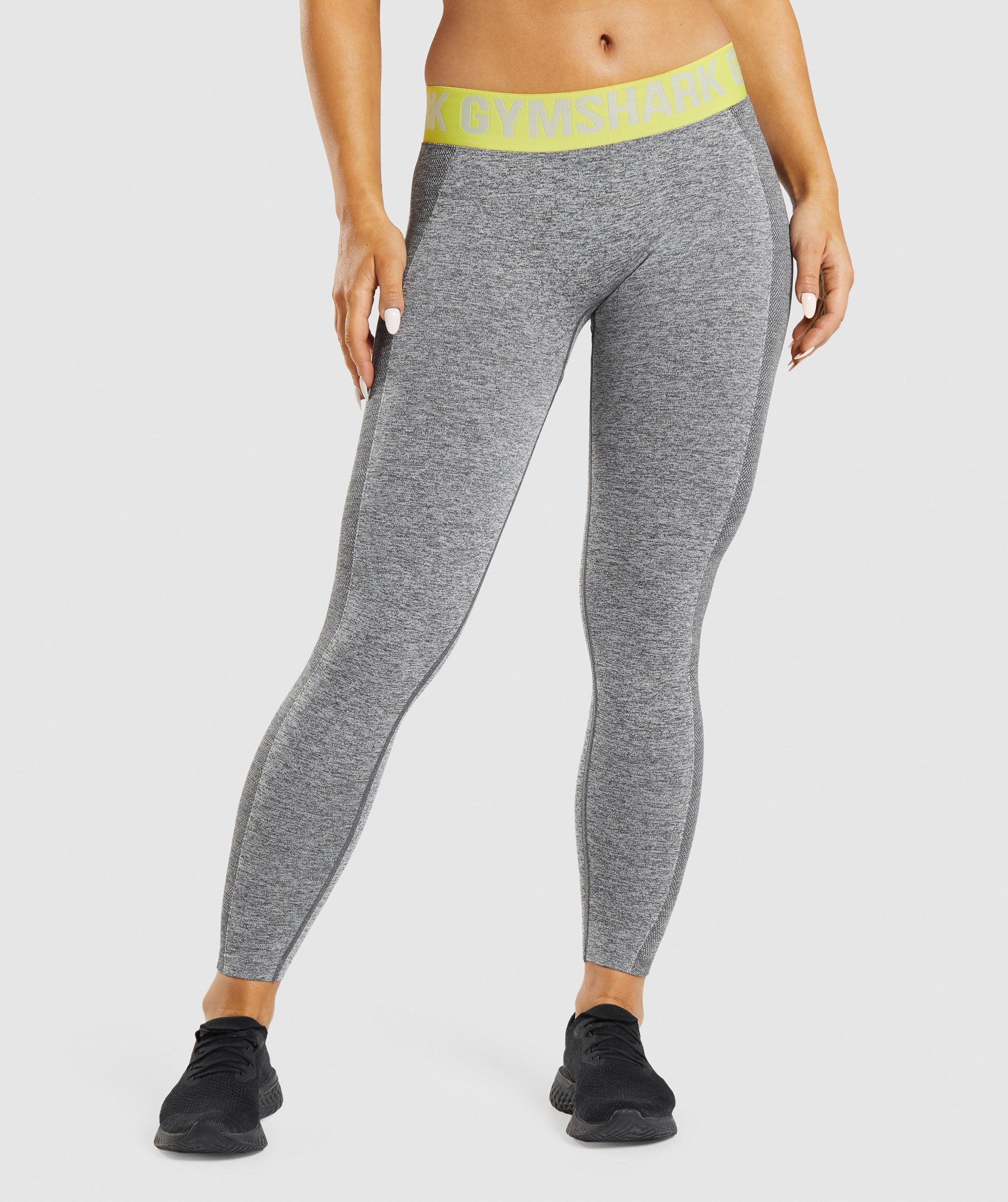 Grey / Yellow Women\'s Gymshark Flex Low Rise Leggings | IWSZMR-145