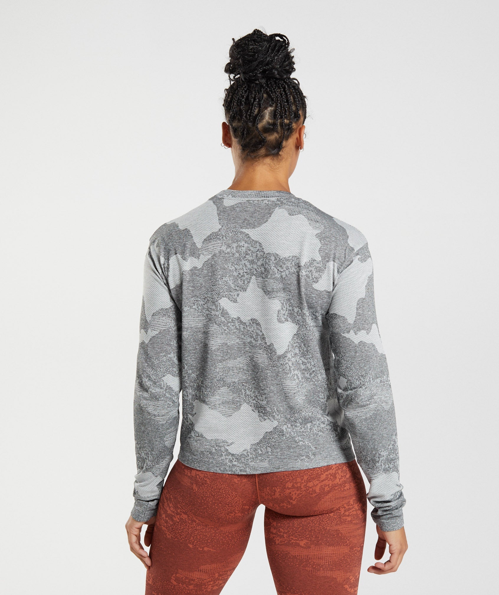 Light Grey / Black Women's Gymshark Adapt Camo Seamless Long Sleeve Tops | NCLIQF-842