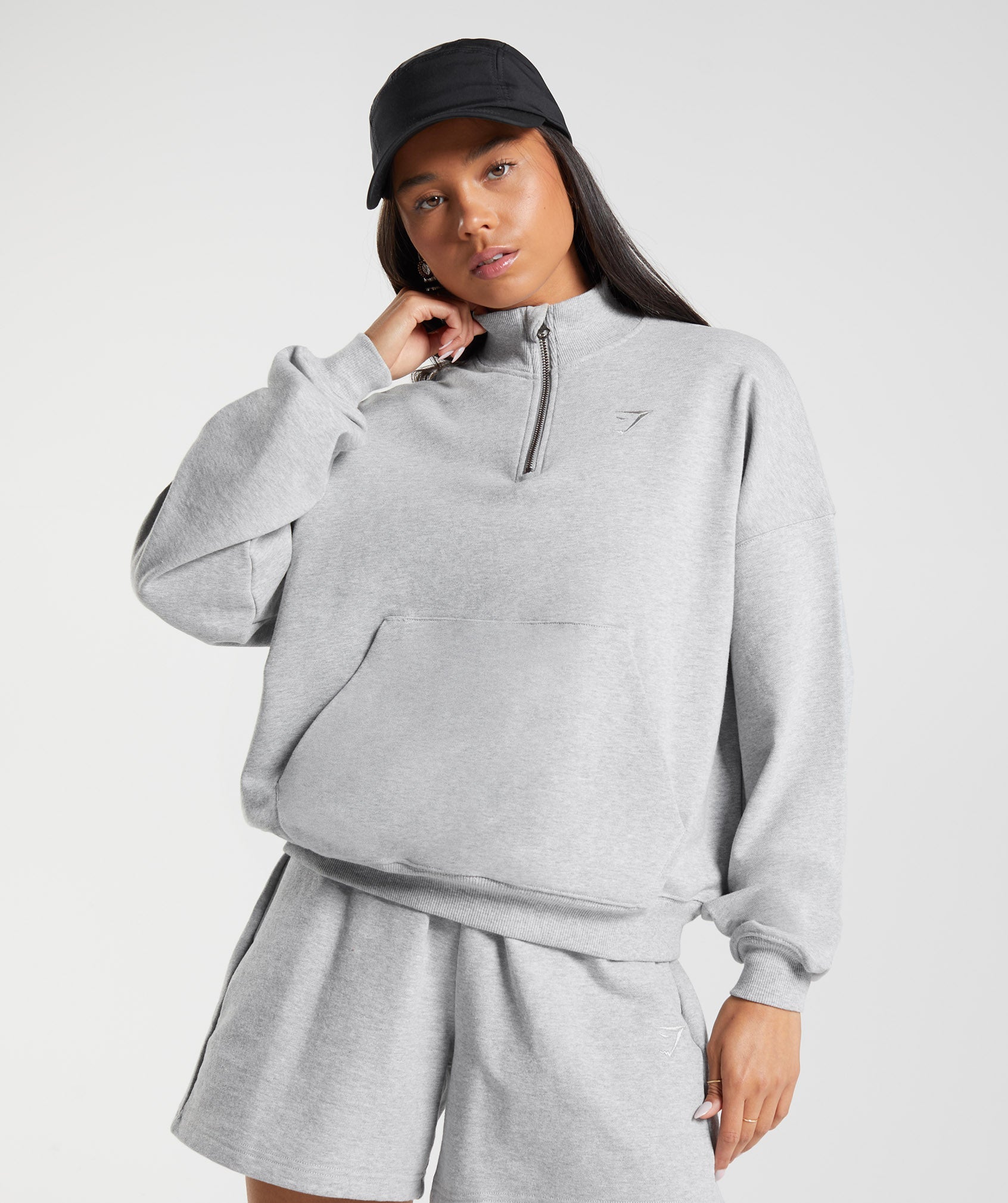 Light Grey Women\'s Gymshark Rest Day Sweats 1/2 Zip Pullover Sweatshirts | ZKPWIT-385