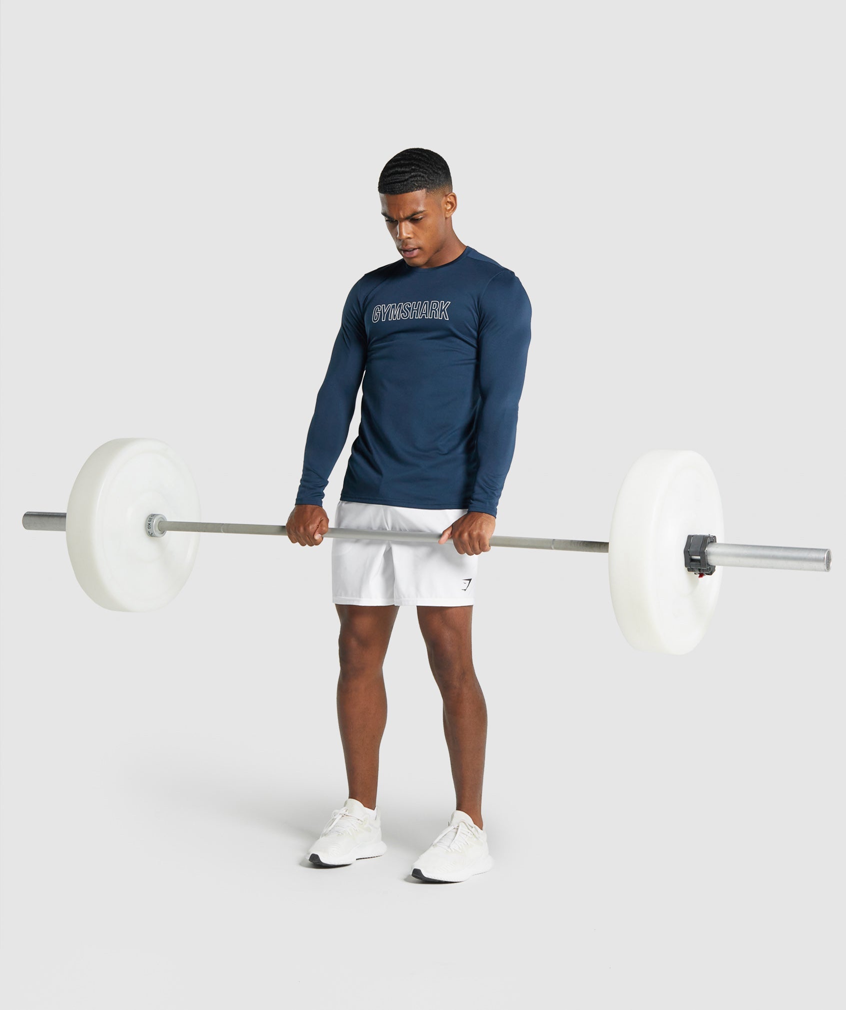 Navy Men's Gymshark Arrival Long Sleeve Graphic T Shirts | CVKDFA-908