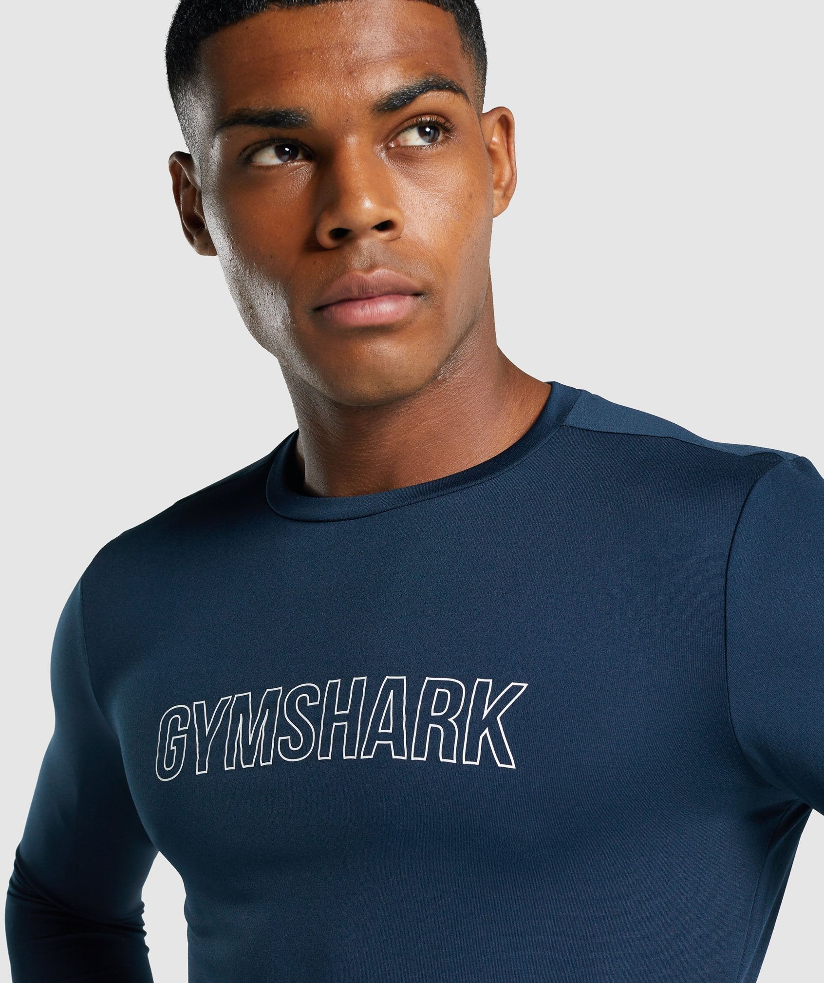 Navy Men's Gymshark Arrival Long Sleeve Graphic T Shirts | CVKDFA-908