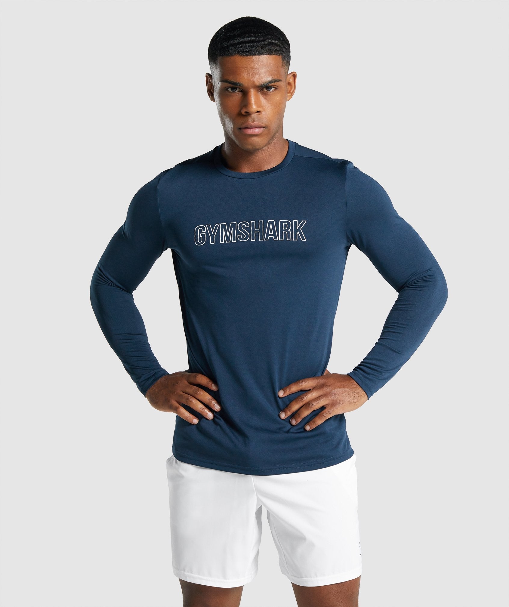 Navy Men\'s Gymshark Arrival Long Sleeve Graphic T Shirts | CVKDFA-908