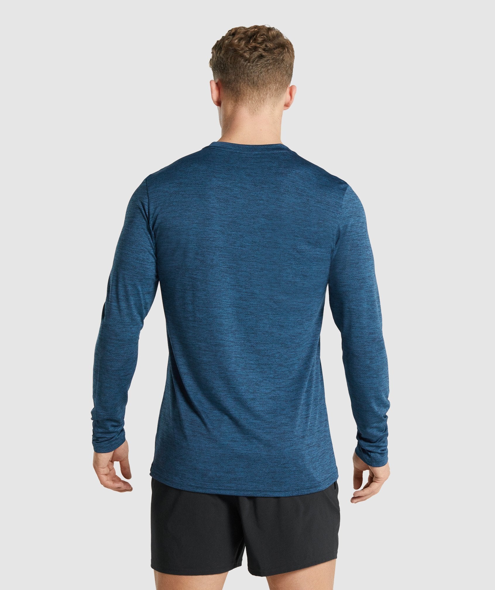 Navy Men's Gymshark Arrival Marl Long Sleeve T Shirts | DQCFKM-924