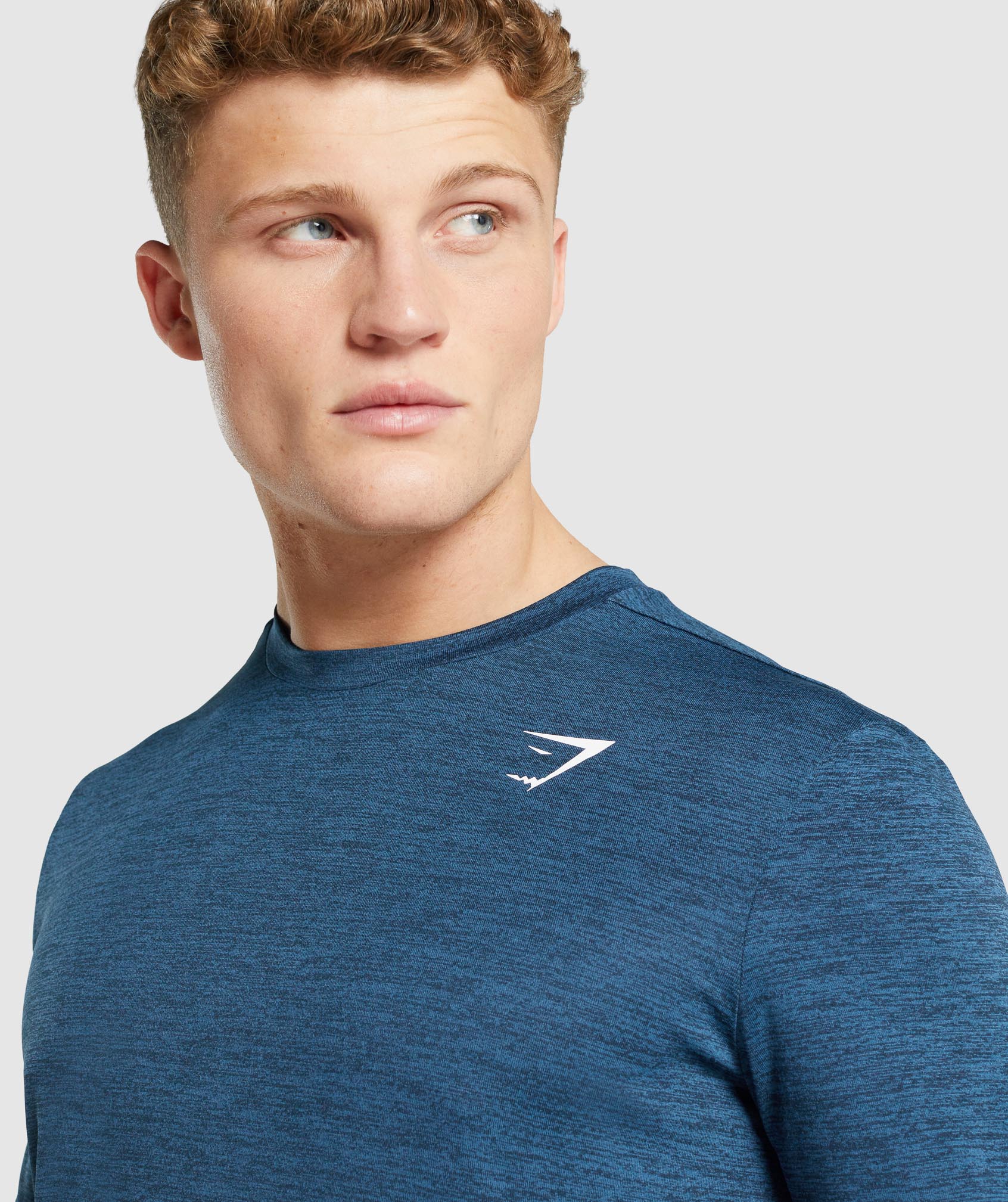 Navy Men's Gymshark Arrival Marl Long Sleeve T Shirts | DQCFKM-924