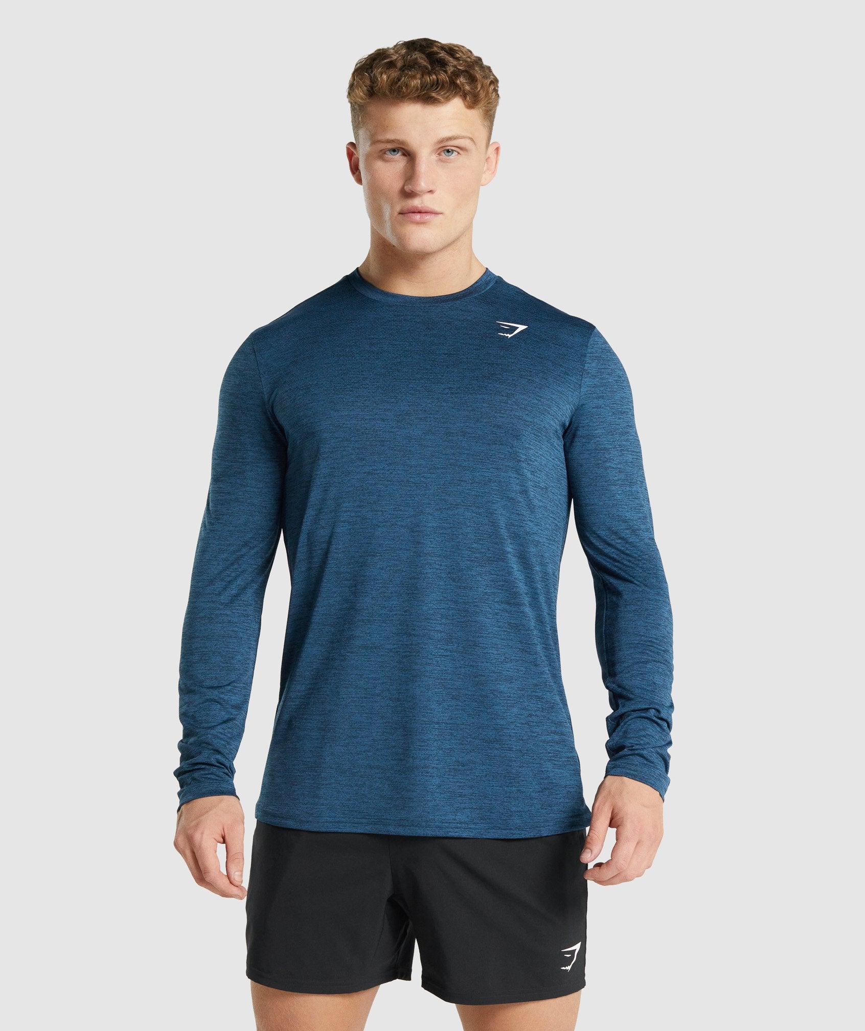 Navy Men\'s Gymshark Arrival Marl Long Sleeve T Shirts | DQCFKM-924