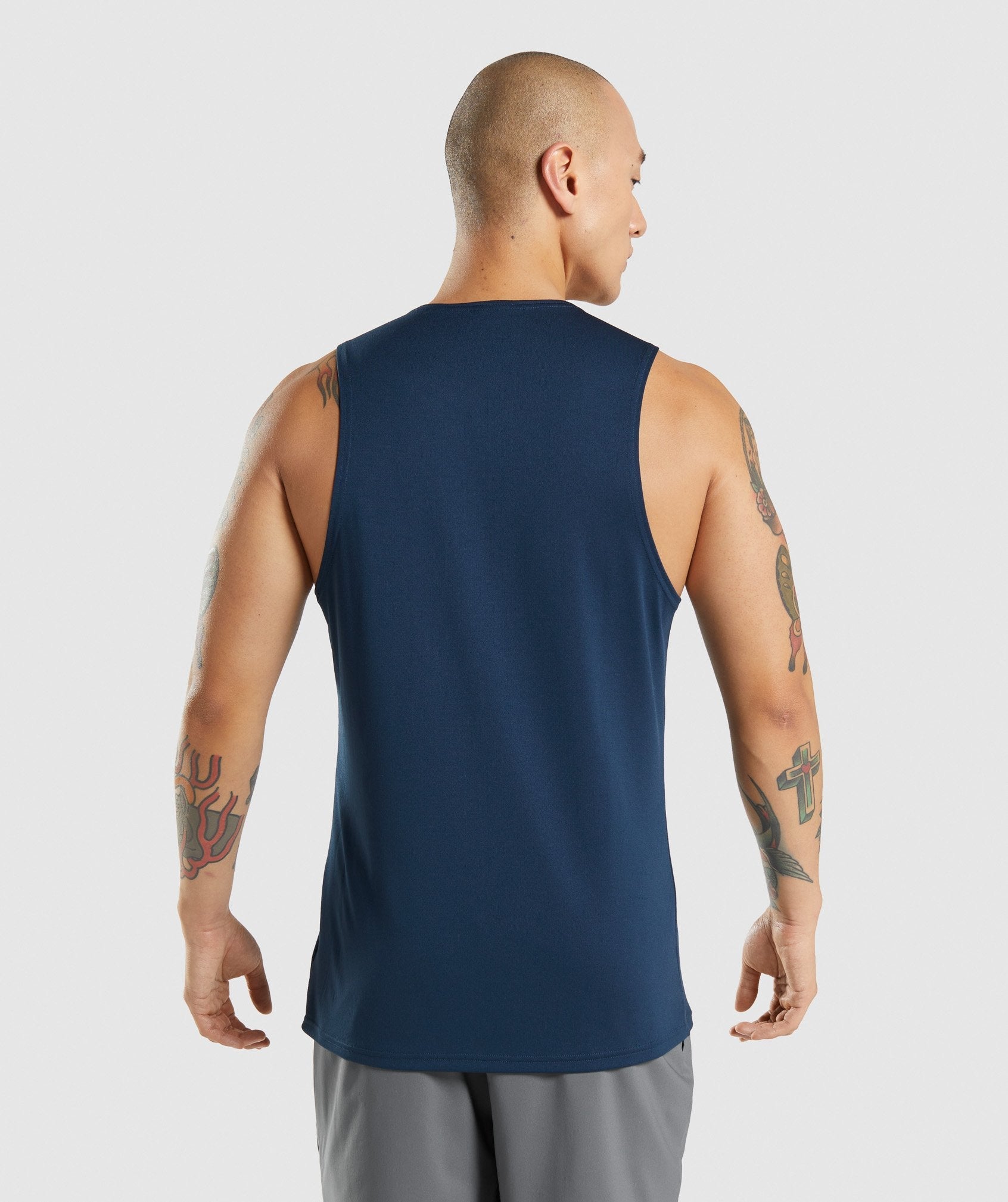 Navy Men's Gymshark Arrival Tanks | CNJWAU-301