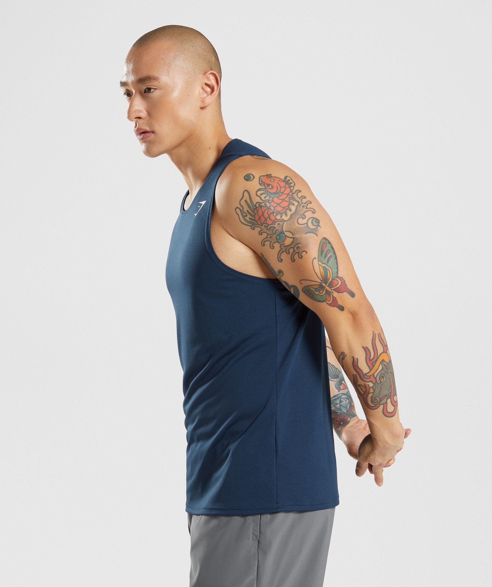 Navy Men's Gymshark Arrival Tanks | CNJWAU-301