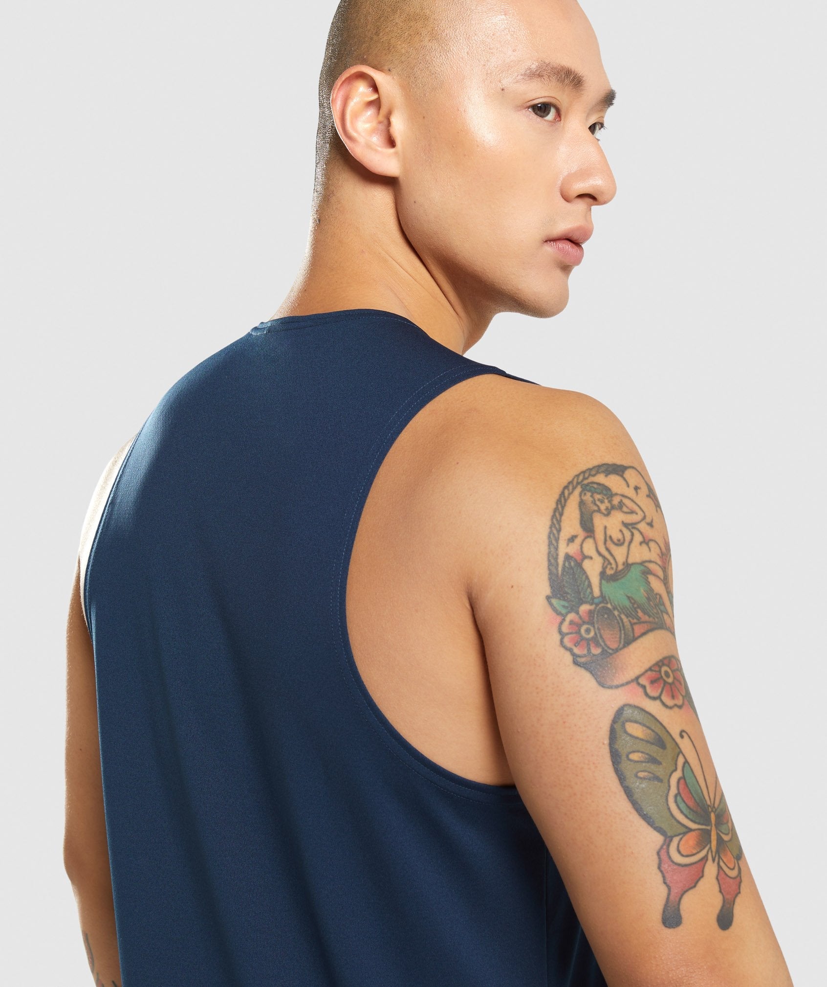 Navy Men's Gymshark Arrival Tanks | CNJWAU-301