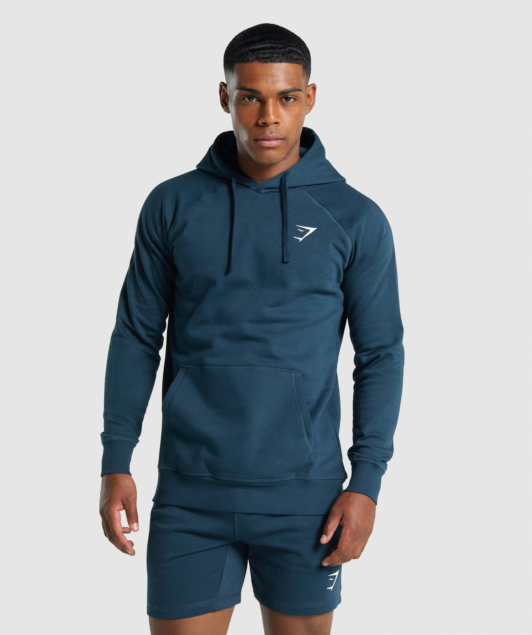 Navy Men\'s Gymshark Crest Hoodie | CSZEKM-052