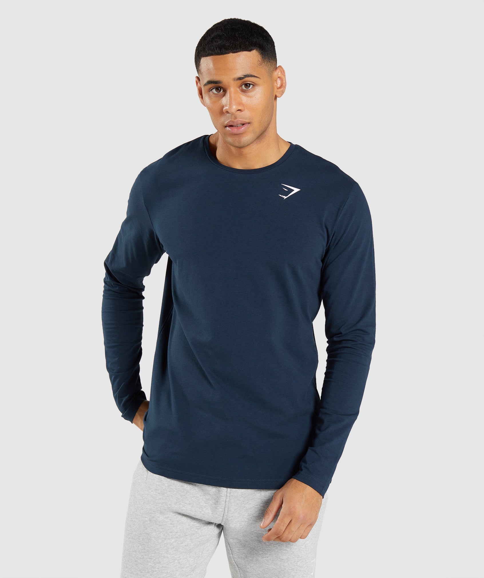 Navy Men\'s Gymshark Essential Long Sleeve T Shirts | BNQFTS-024