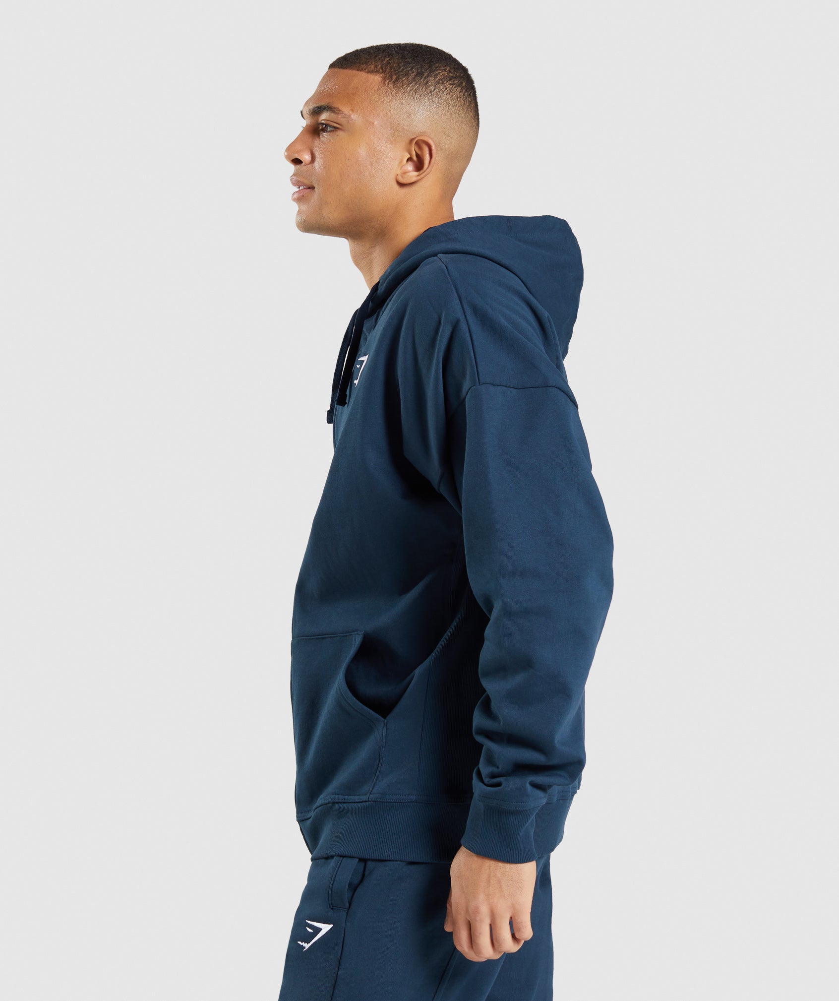 Navy Men's Gymshark Essential Zip Up Hoodie | GMXHNU-492