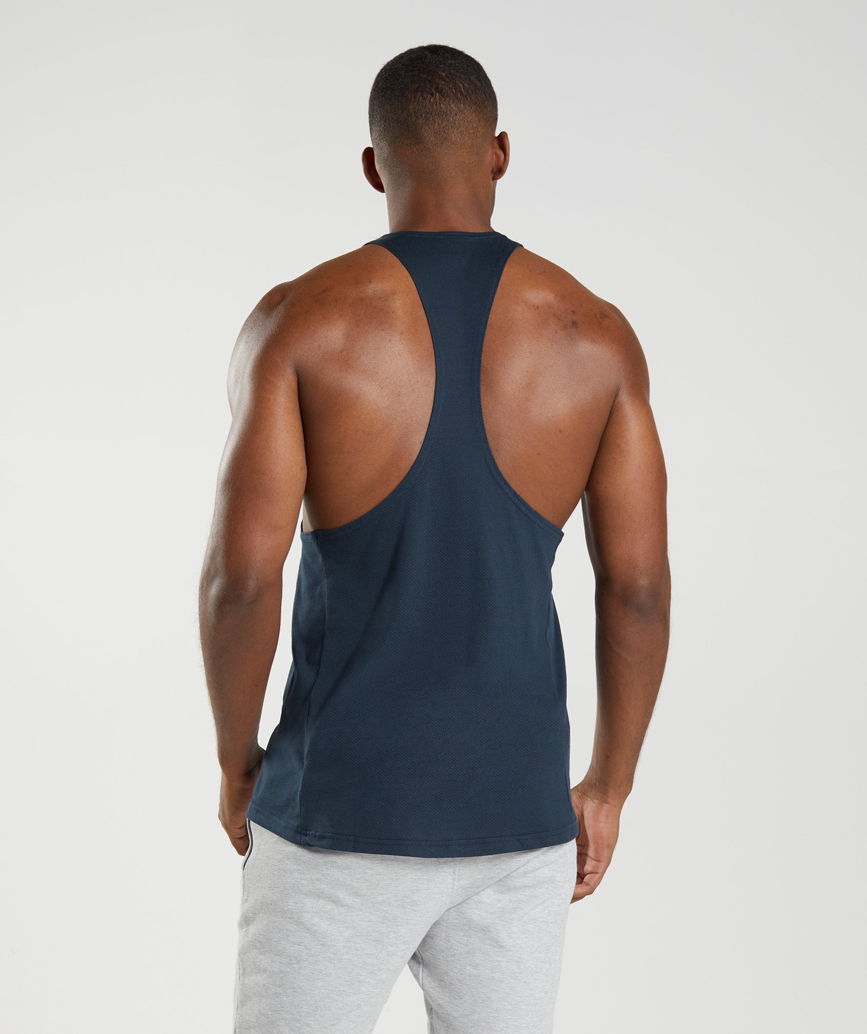 Navy Men's Gymshark React Stringer Vest | RZFECL-639