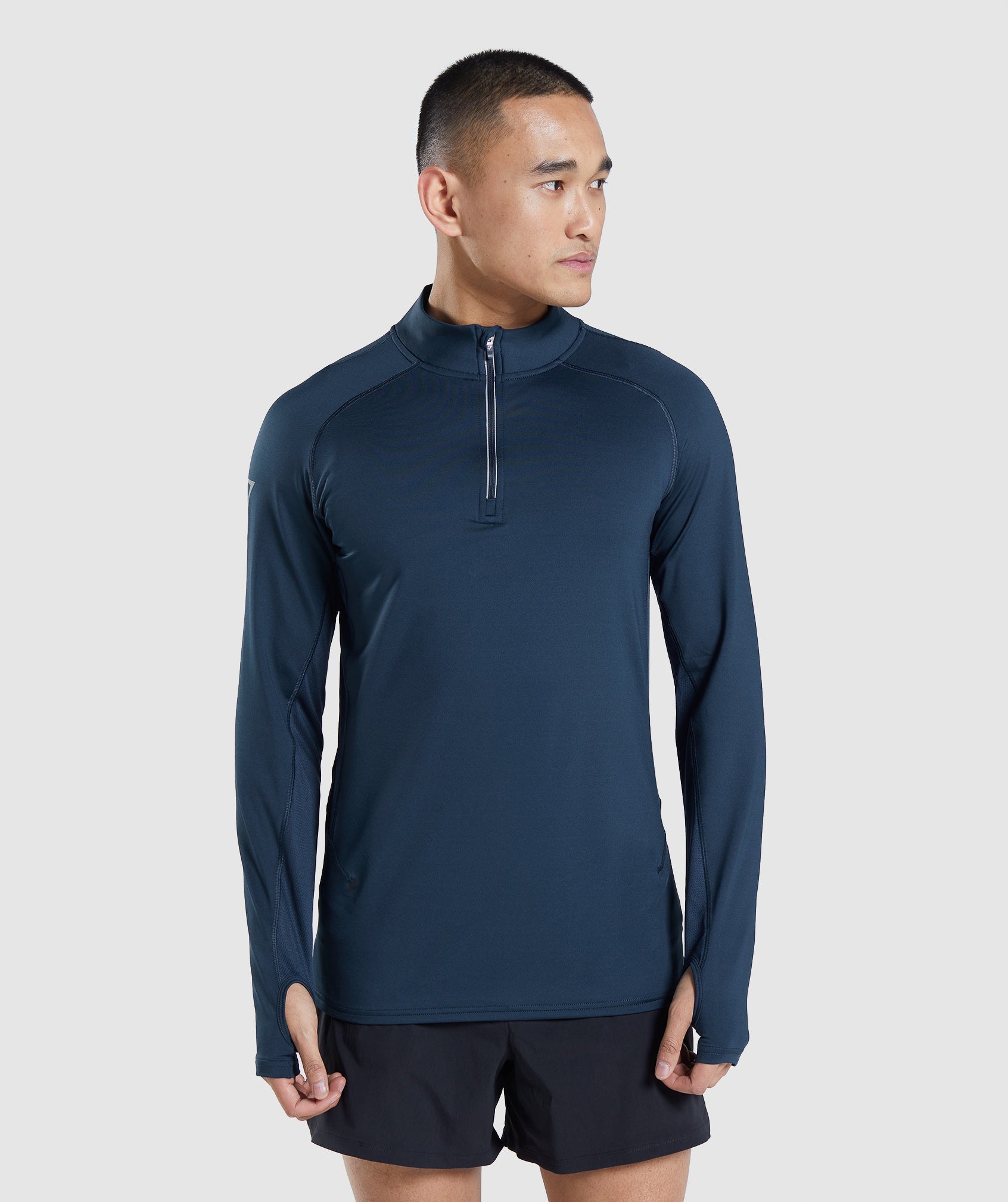 Navy Men\'s Gymshark Speed Evolve 1/4 Zip Tops | WQYURG-845