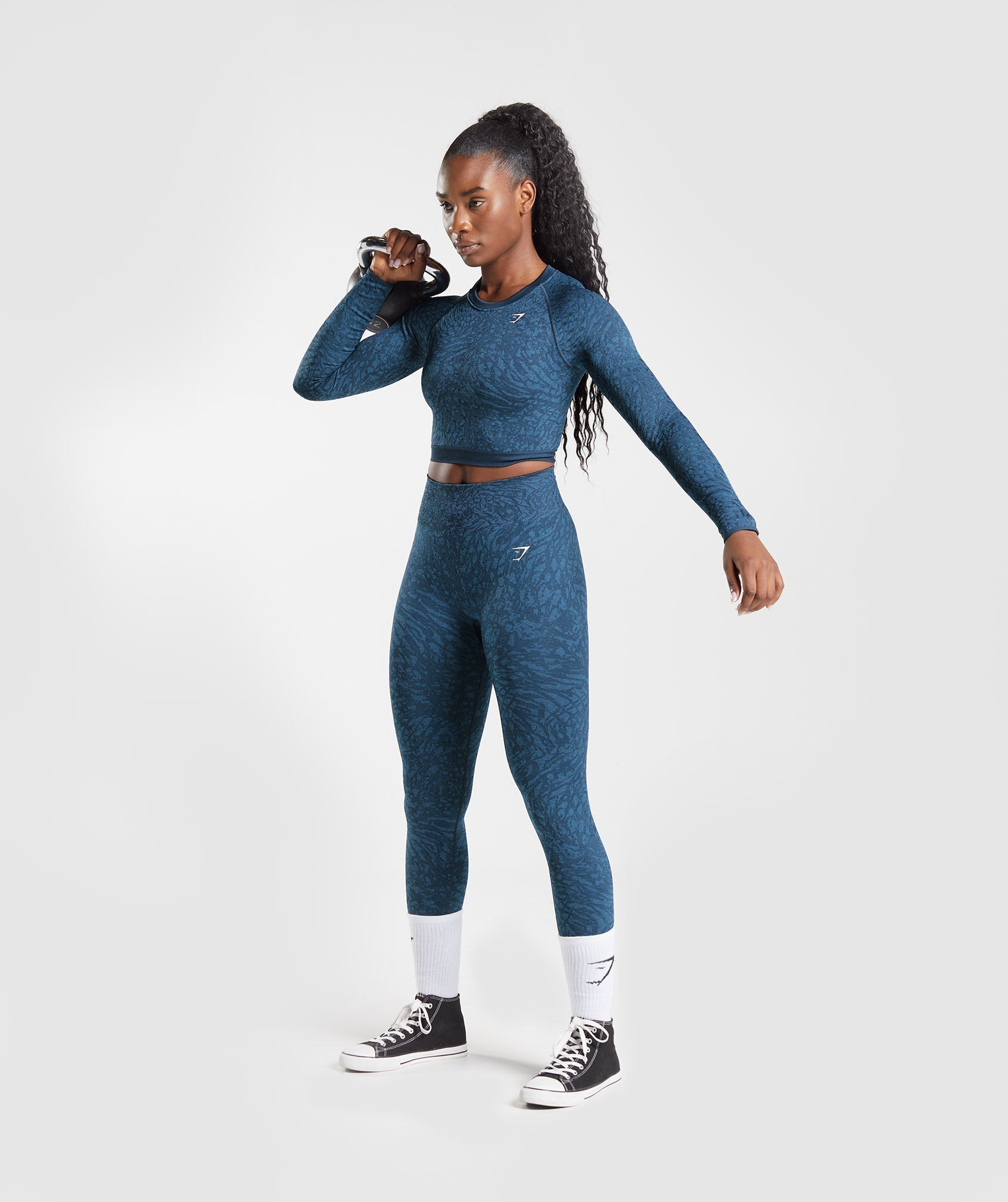 Navy Women's Gymshark Adapt Animal Seamless Lace Up Back Tops | QYNOPA-250