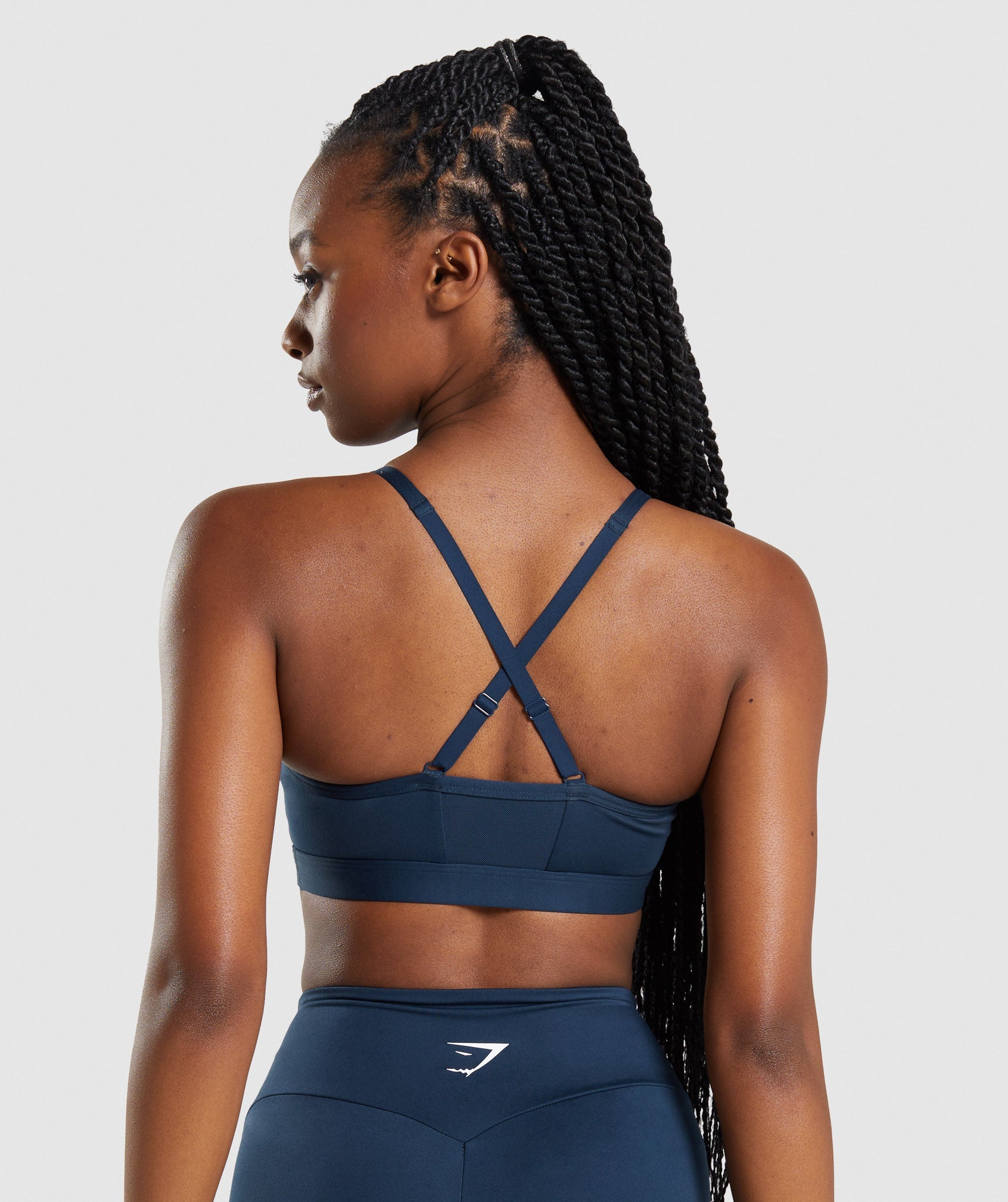 Navy Women's Gymshark Ruched Sports Bra | GKOPDH-347