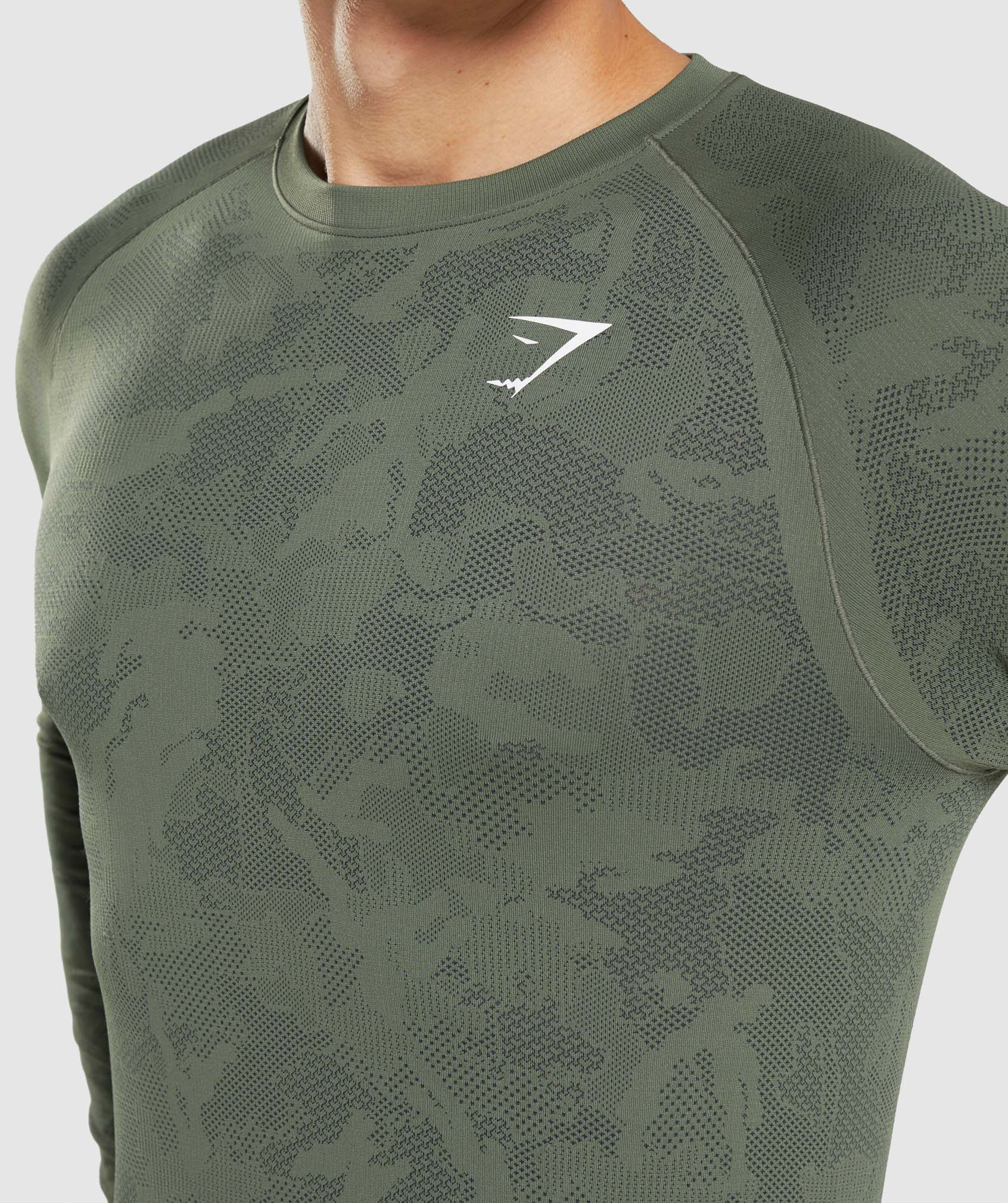 Olive / Black Men's Gymshark Geo Seamless Long Sleeve T Shirts | NHKDZP-294