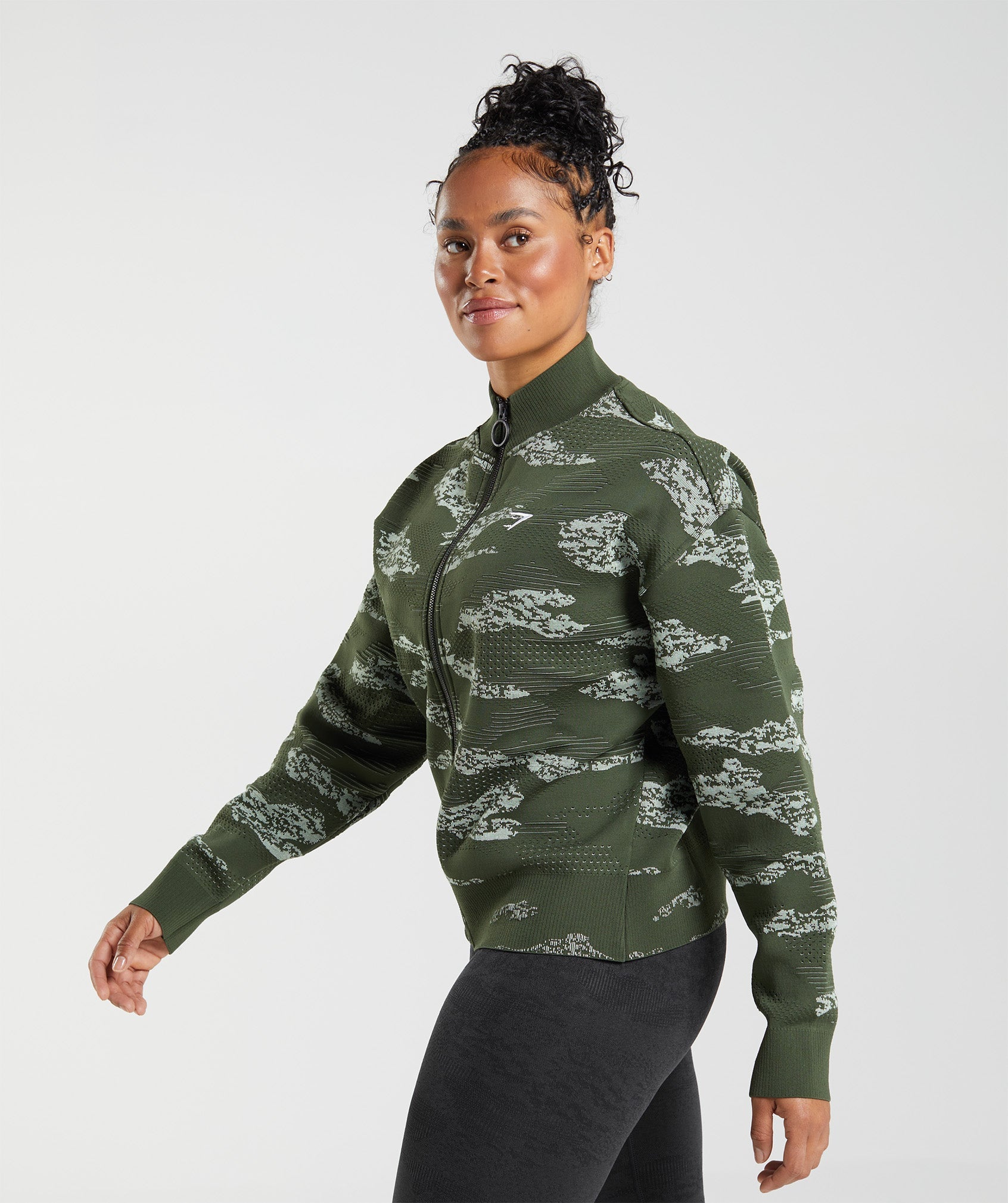 Olive / Green Women's Gymshark Adapt Camo Seamless Track Jackets | CQWRXM-183