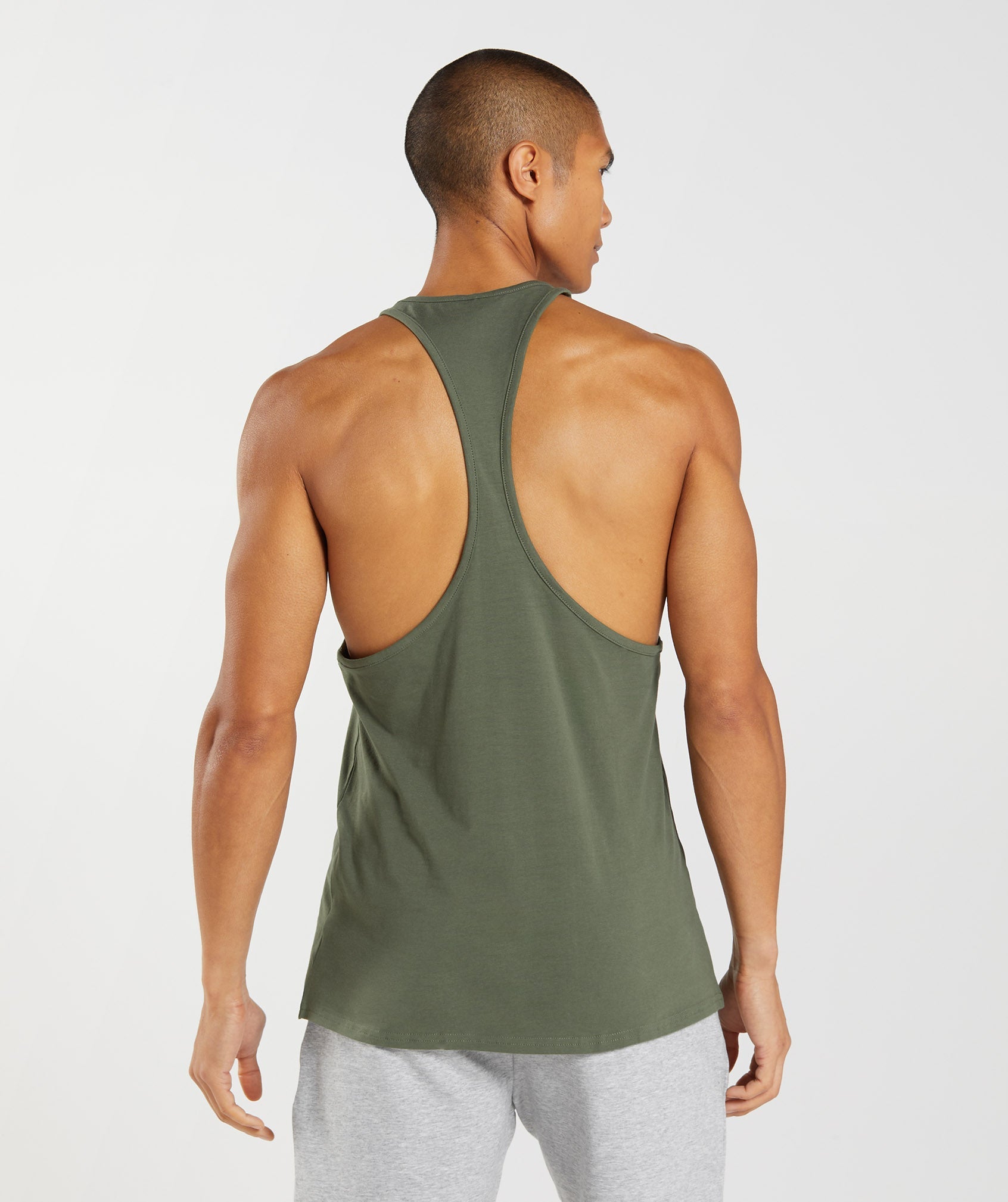 Olive Men's Gymshark Block Stringer Vest | BYQOFC-805