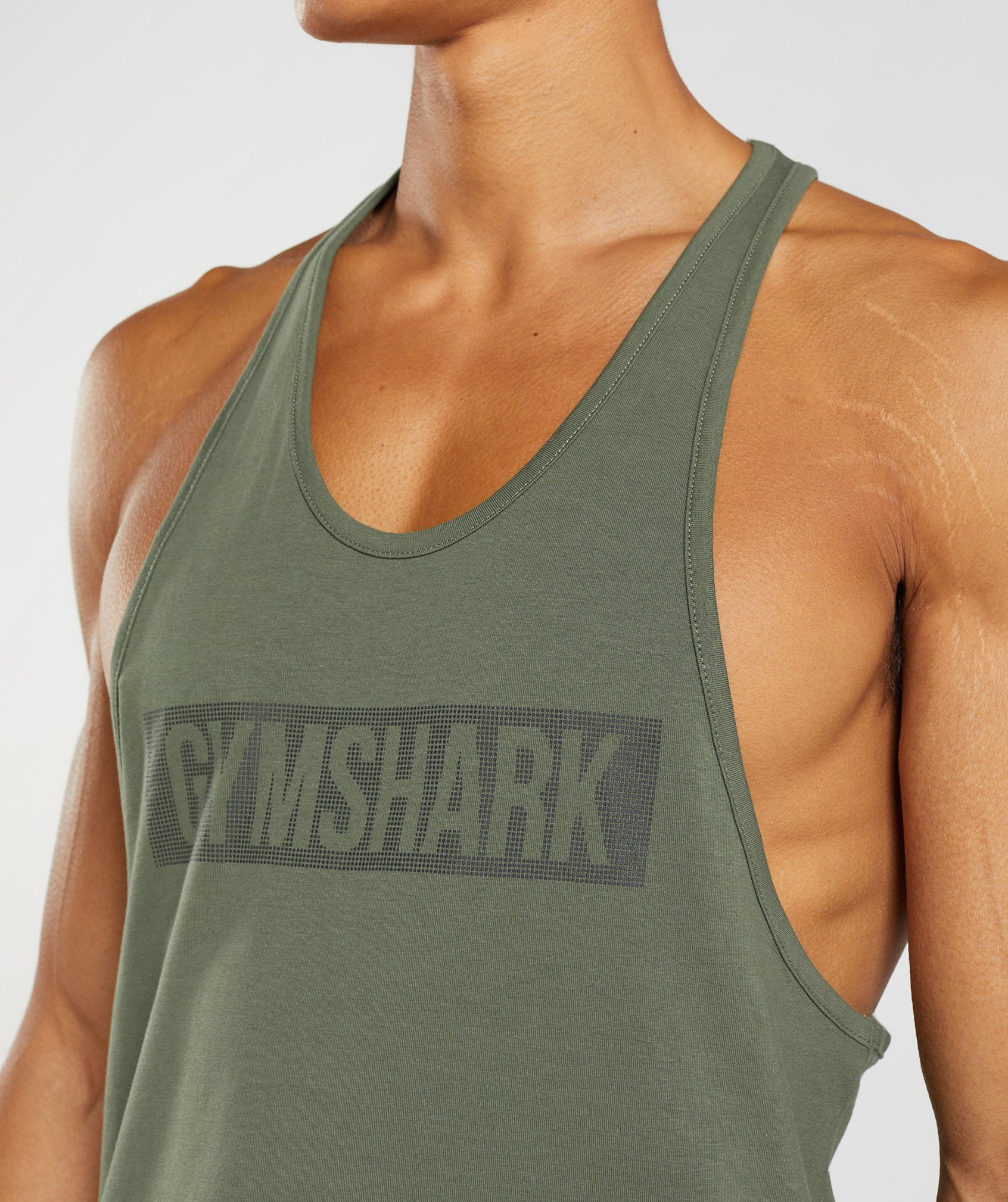 Olive Men's Gymshark Block Stringer Vest | BYQOFC-805