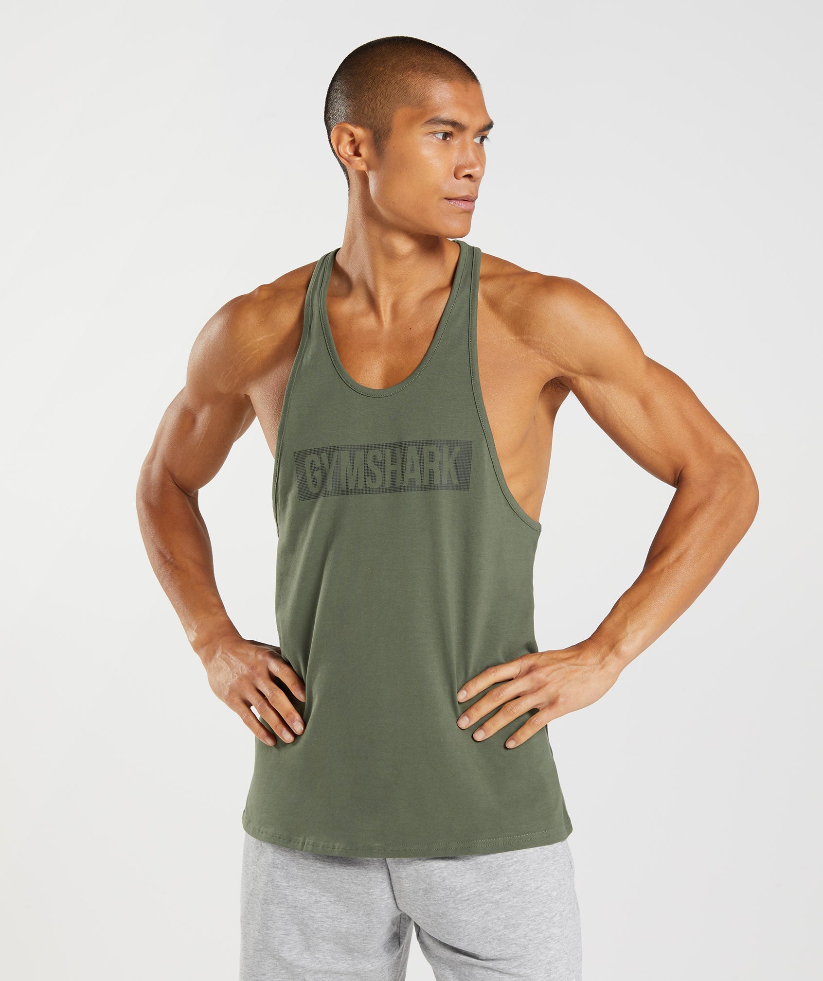 Olive Men\'s Gymshark Block Stringer Vest | BYQOFC-805